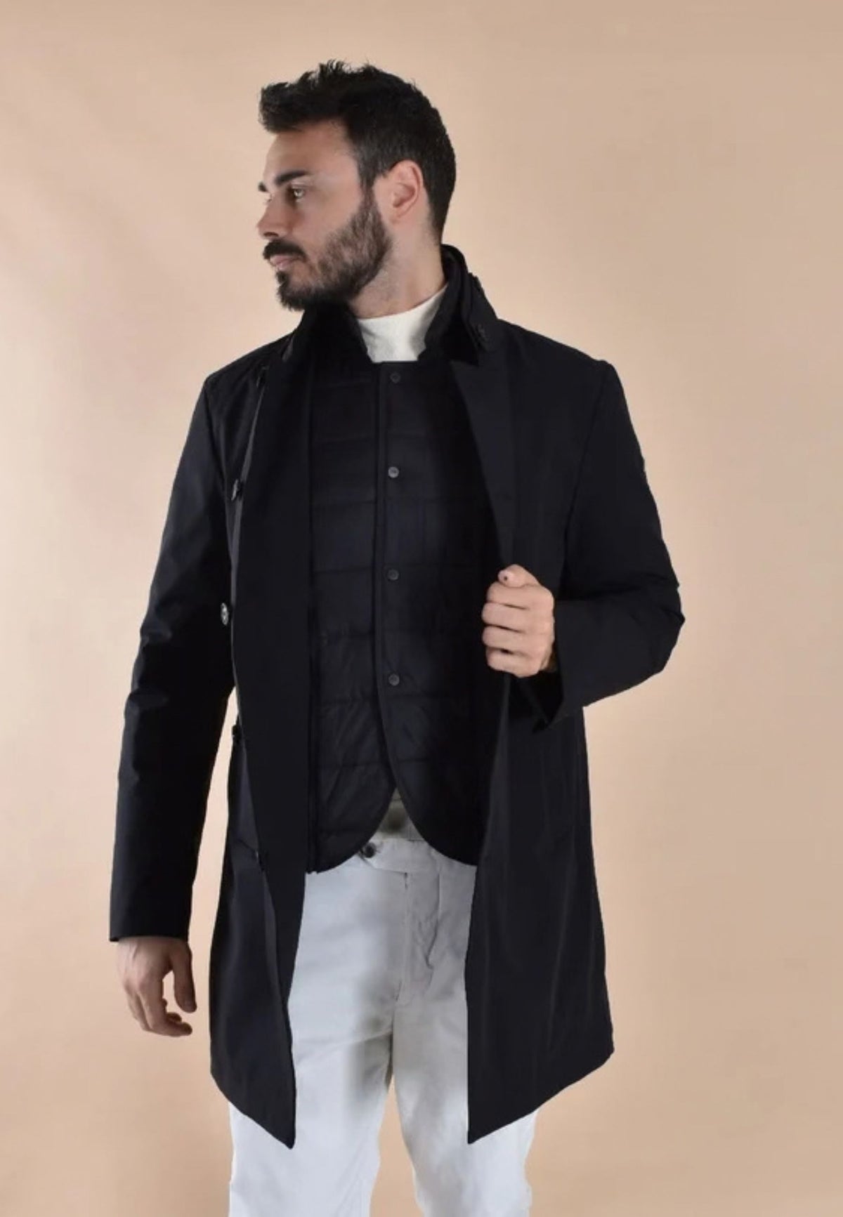 DUNO Parka Coreano Uomo Lungo Trapuntato Nero 
