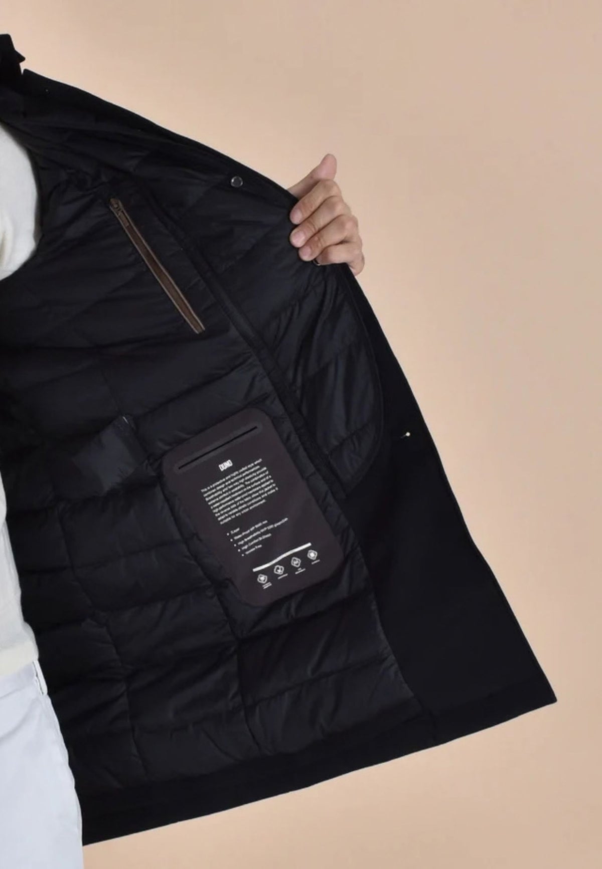 DUNO Parka Coreano Uomo Lungo Trapuntato Nero 
