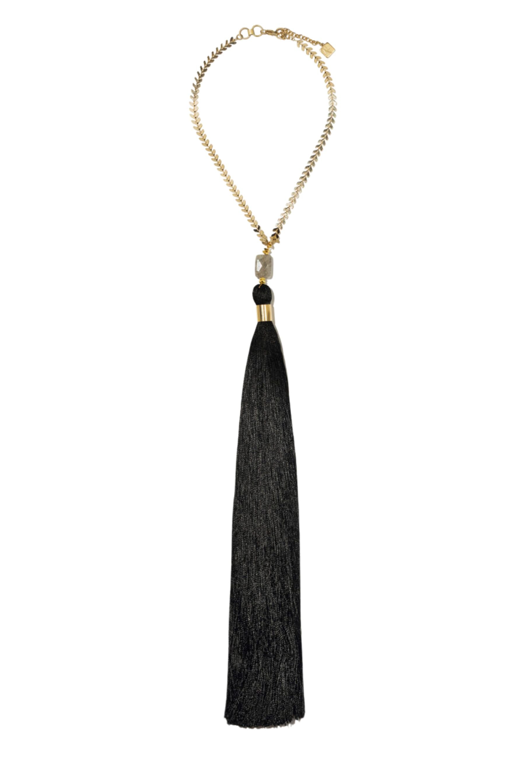 Brezza - Collana Catena a Petali con Labradorite e Nappa Black - EIEL 