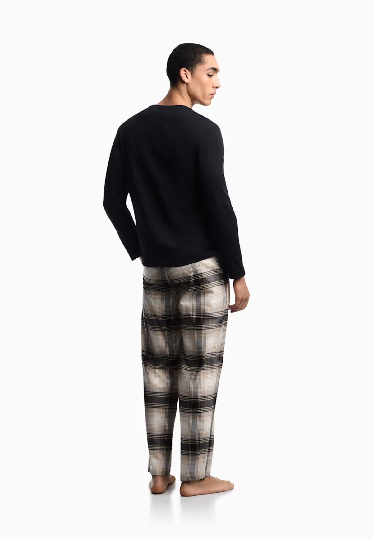 Emporio Armani - Pigiama lungo in flanella di cotone e viscosa 