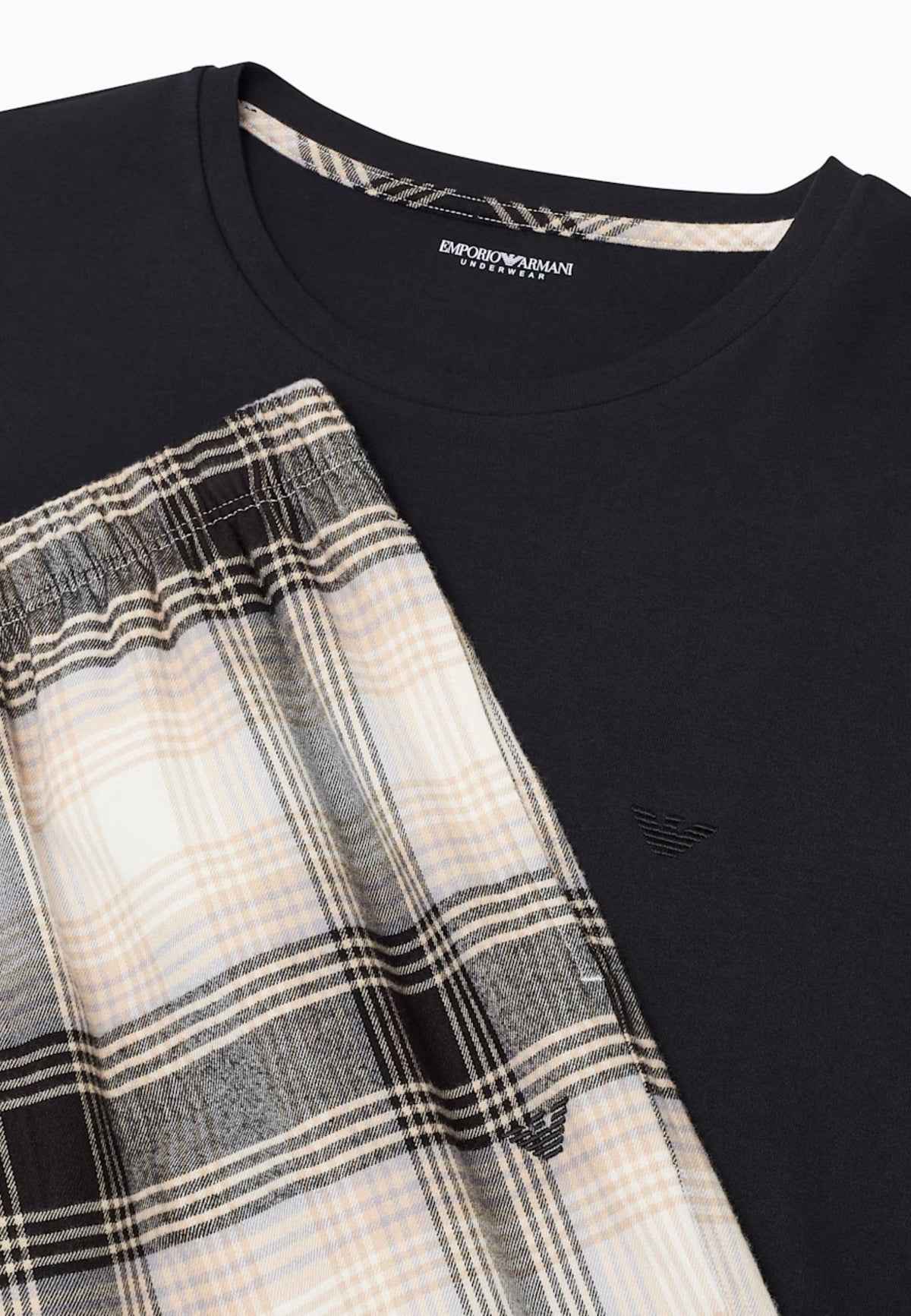 Emporio Armani - Pigiama lungo in flanella di cotone e viscosa 