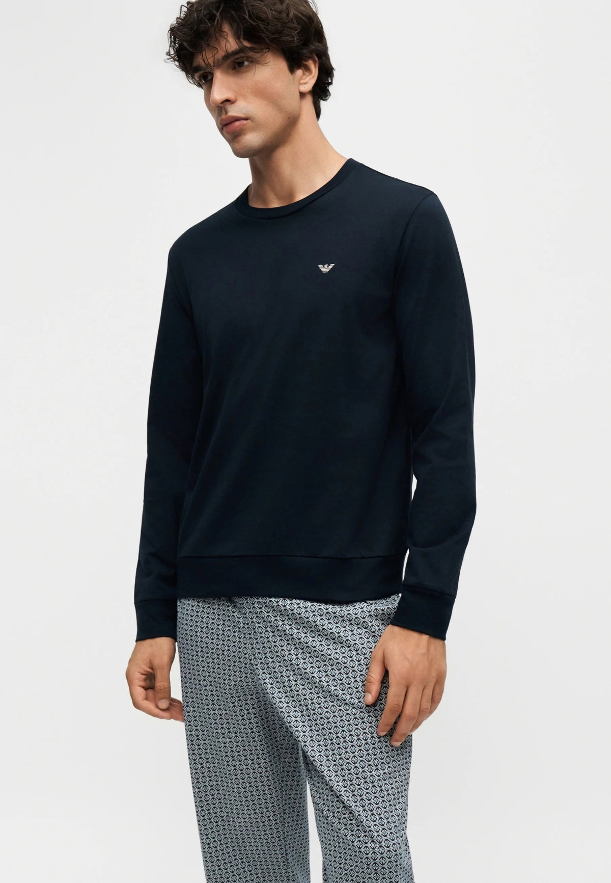 Emporio Armani - Pigiama Lungo in Cotone con Pantaloni Fantasia 