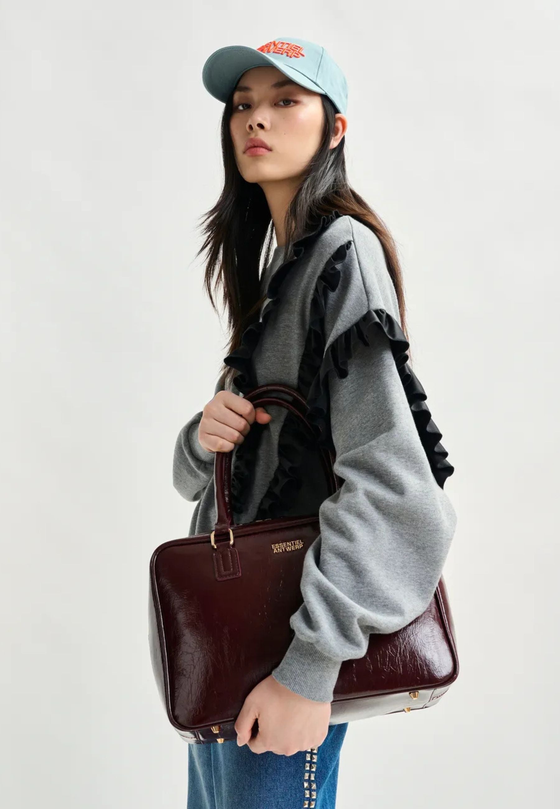 Essentiel Antwerp - Felpa grigia con dettaglio ruffle 