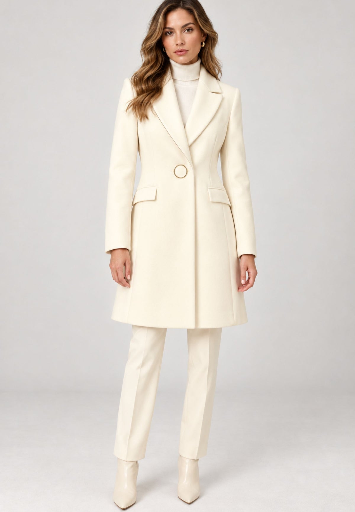 Fracomina - Cappotto Regular Monopetto con Bottone Gioiello 