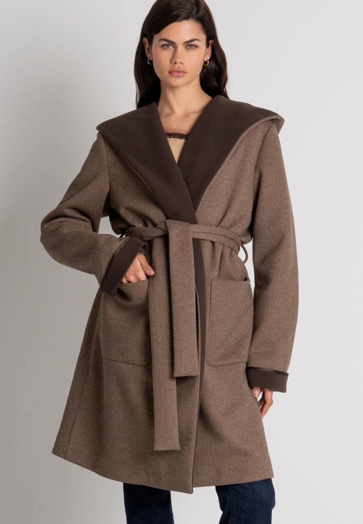 Fracomina Cappotto Regular Lungo con Cappuccio e Cintura 
