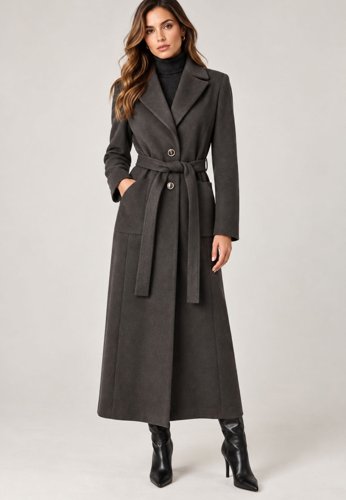 Fracomina - Cappotto Regular Lungo Monopetto con Cintura 