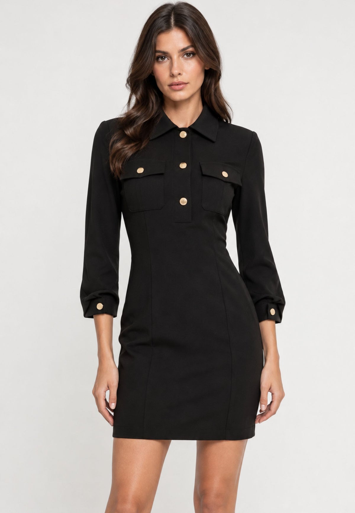 Fracomina - Abito mini slim nero con collo a polo 