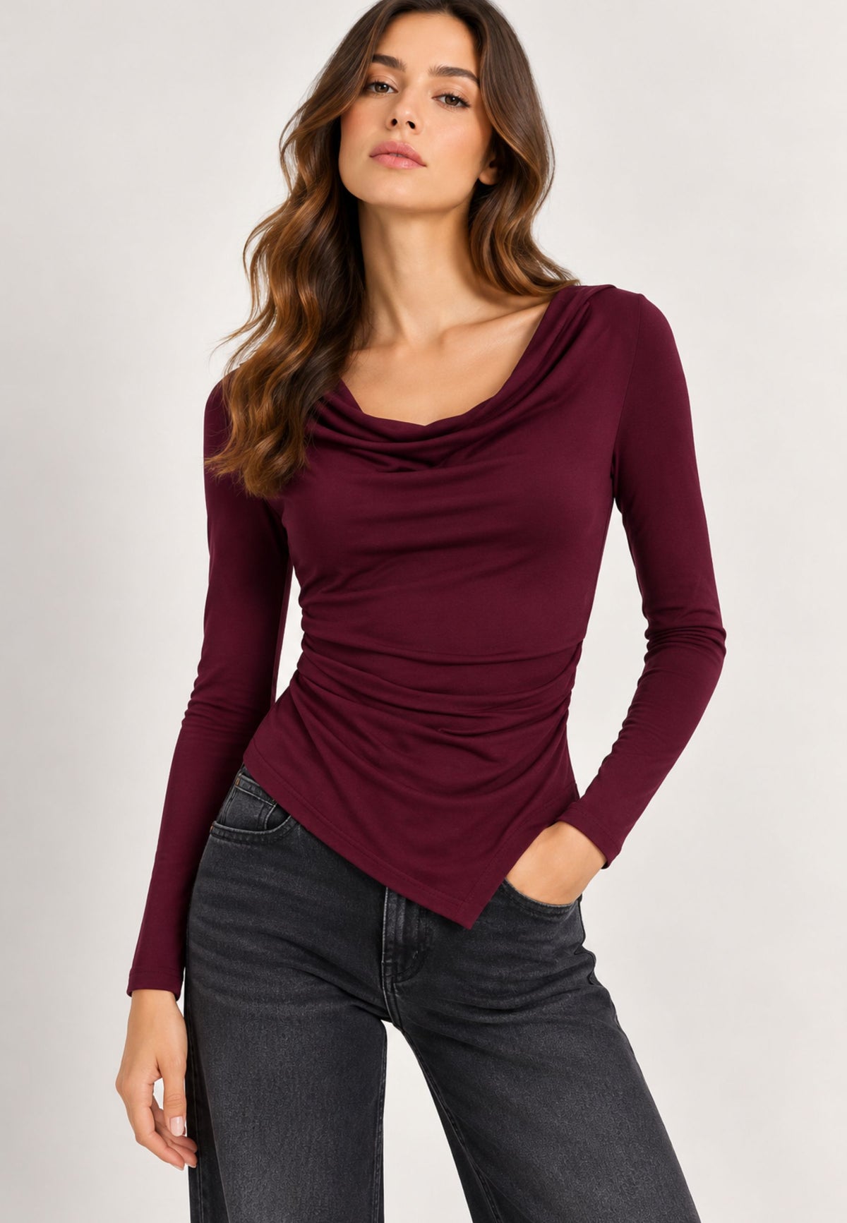 Fracomina - Maglia drappeggiata asimmetrica bordeaux 