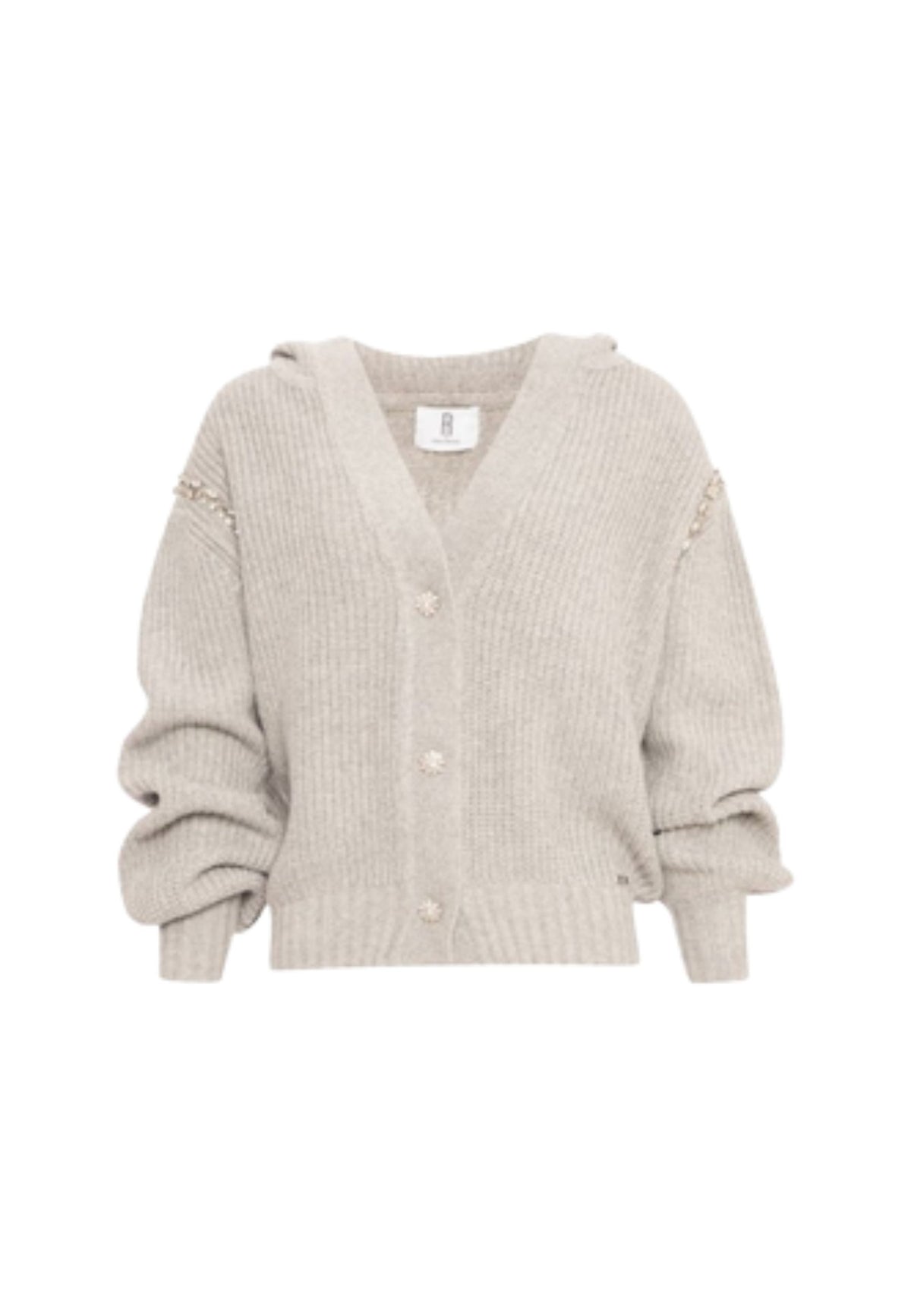 Fracomina Cardigan con Cappuccio e Dettagli Gioiello - Beige 