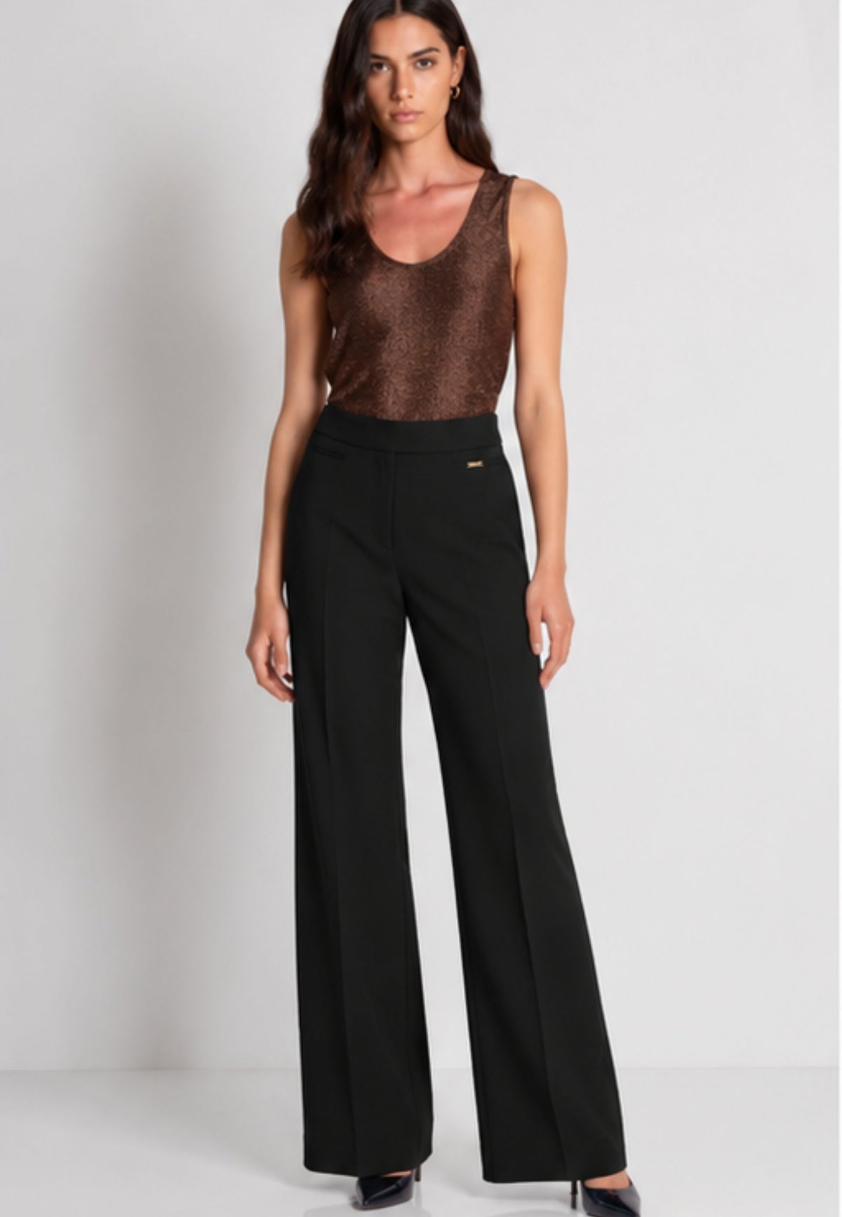 Fracomina - Pantalone Regular in Tessuto Stretch Nero 