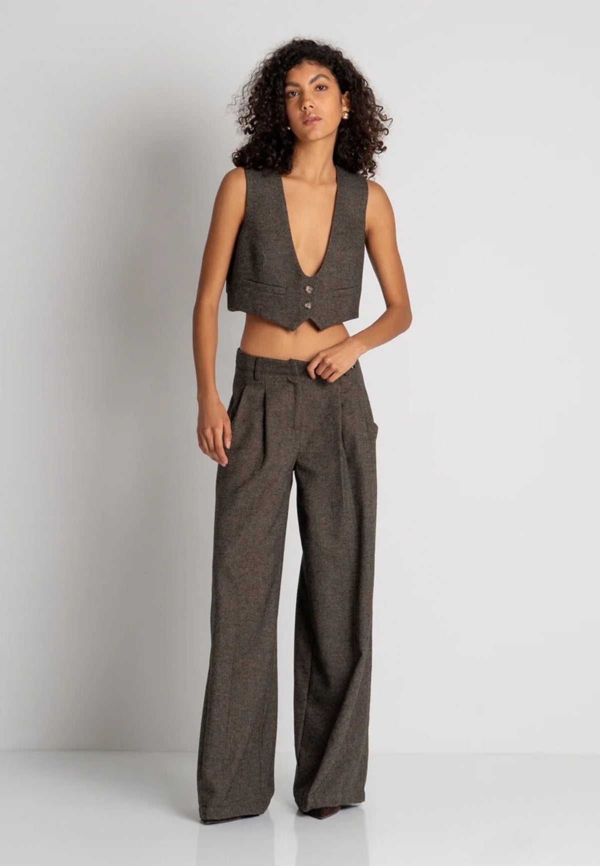 Fracomina Pantalone Wide a Palazzo in Tweed 