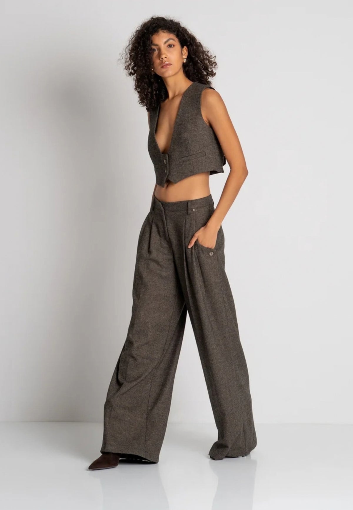 Fracomina Pantalone Wide a Palazzo in Tweed 
