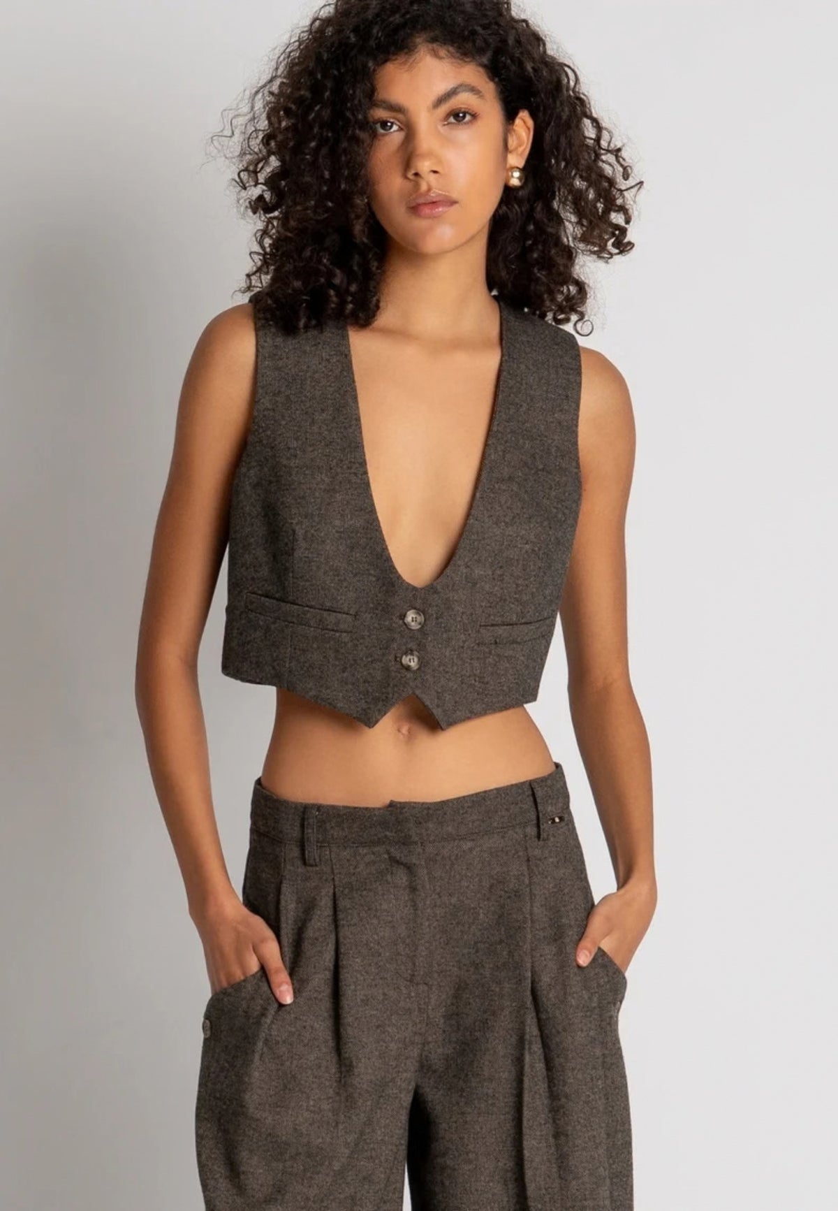 Fracomina Pantalone Wide a Palazzo in Tweed 