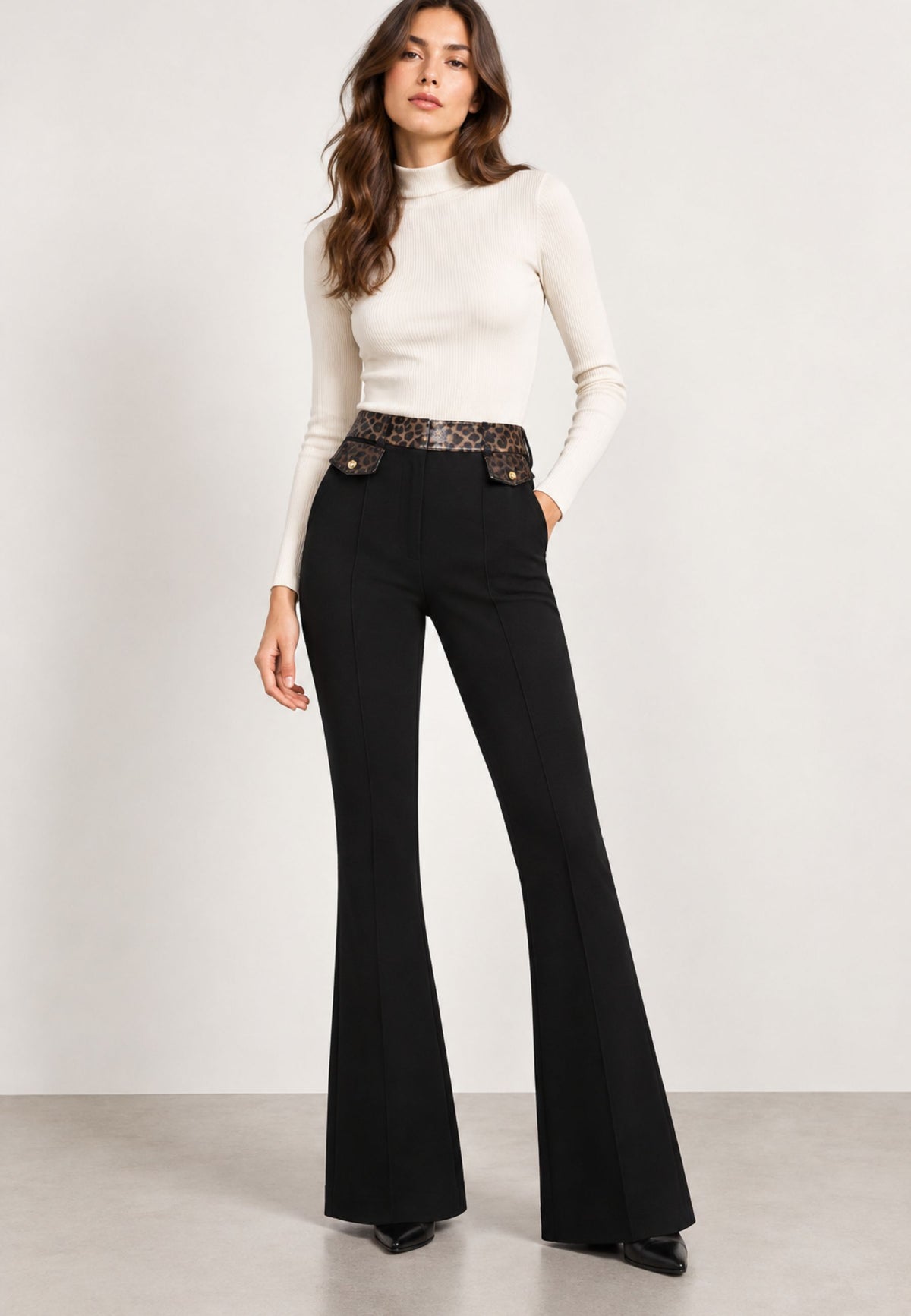 Fracomina - Pantalone Flare con cintura animalier 
