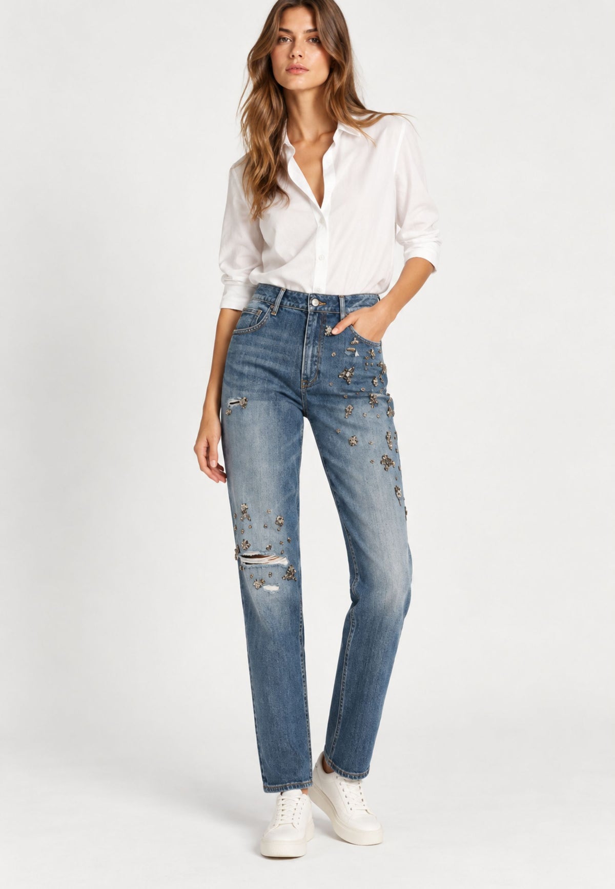 Fracomina Jeans con Applicazioni Gioiello - Denim Strong Stone 