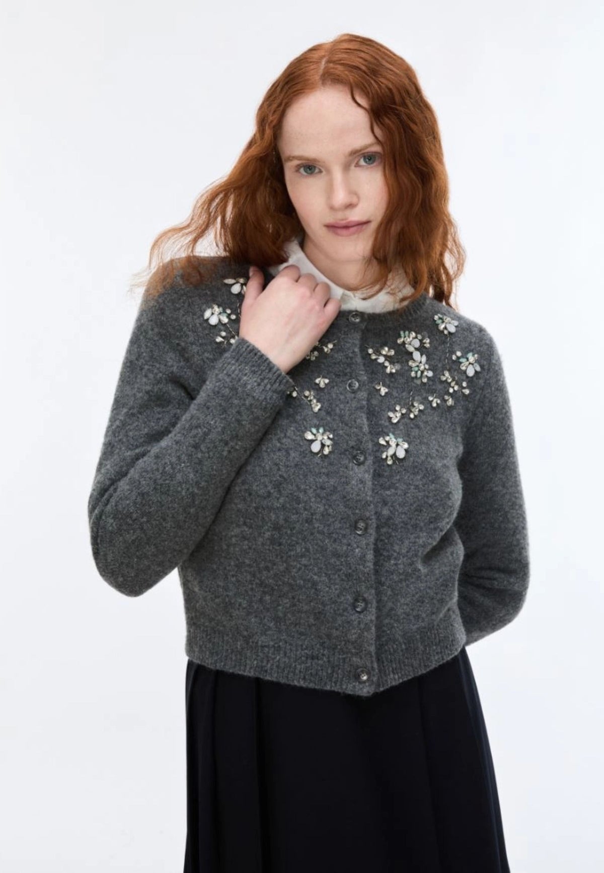 iBlues - Cardigan gioiello in misto lana e alpaca Grigio Melange 