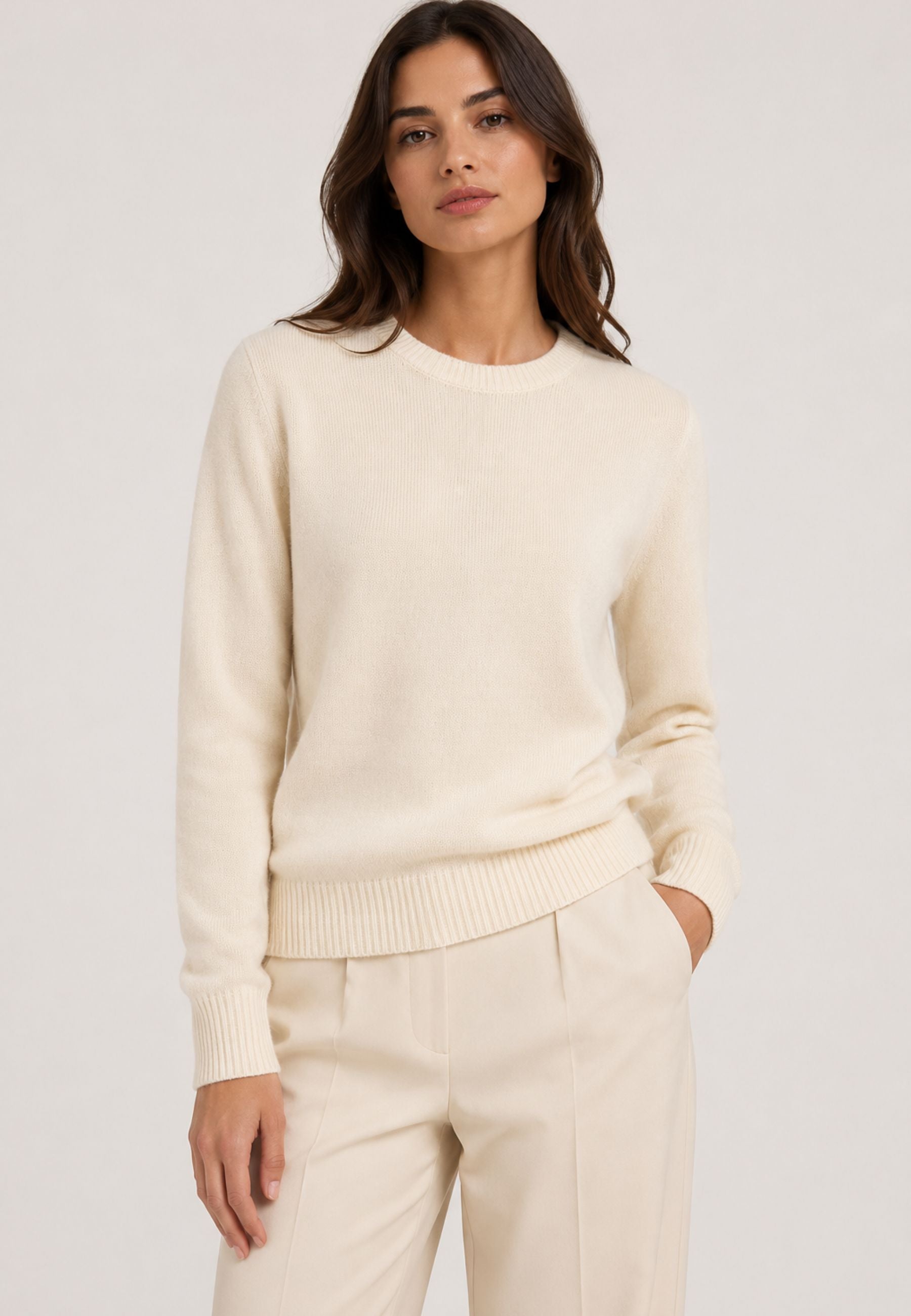 Kangra Cashmere Maglia Donna Girocollo Rasato Panna 