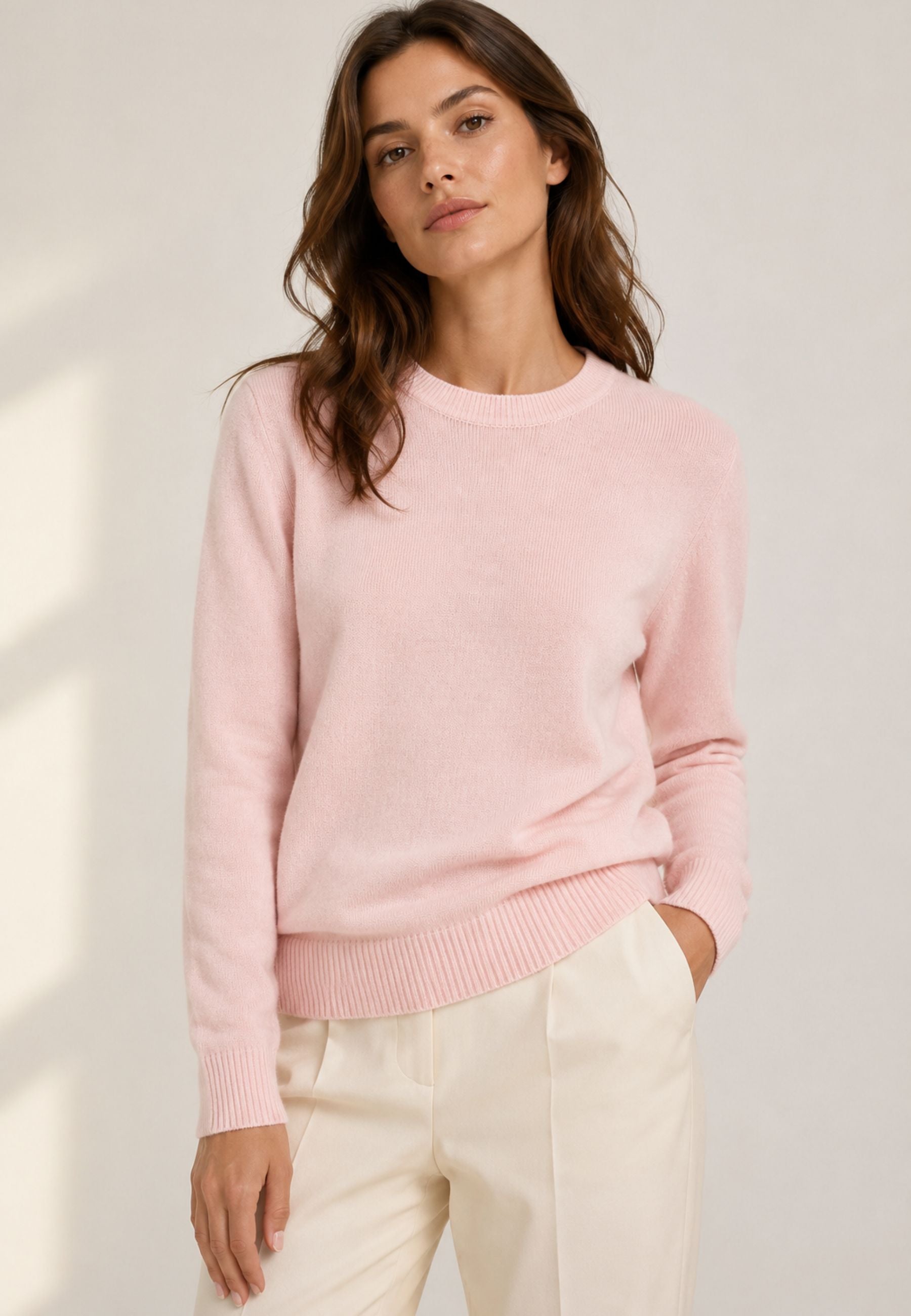 Kangra Cashmere Maglia Donna Girocollo Rasato Rosa Cipria 