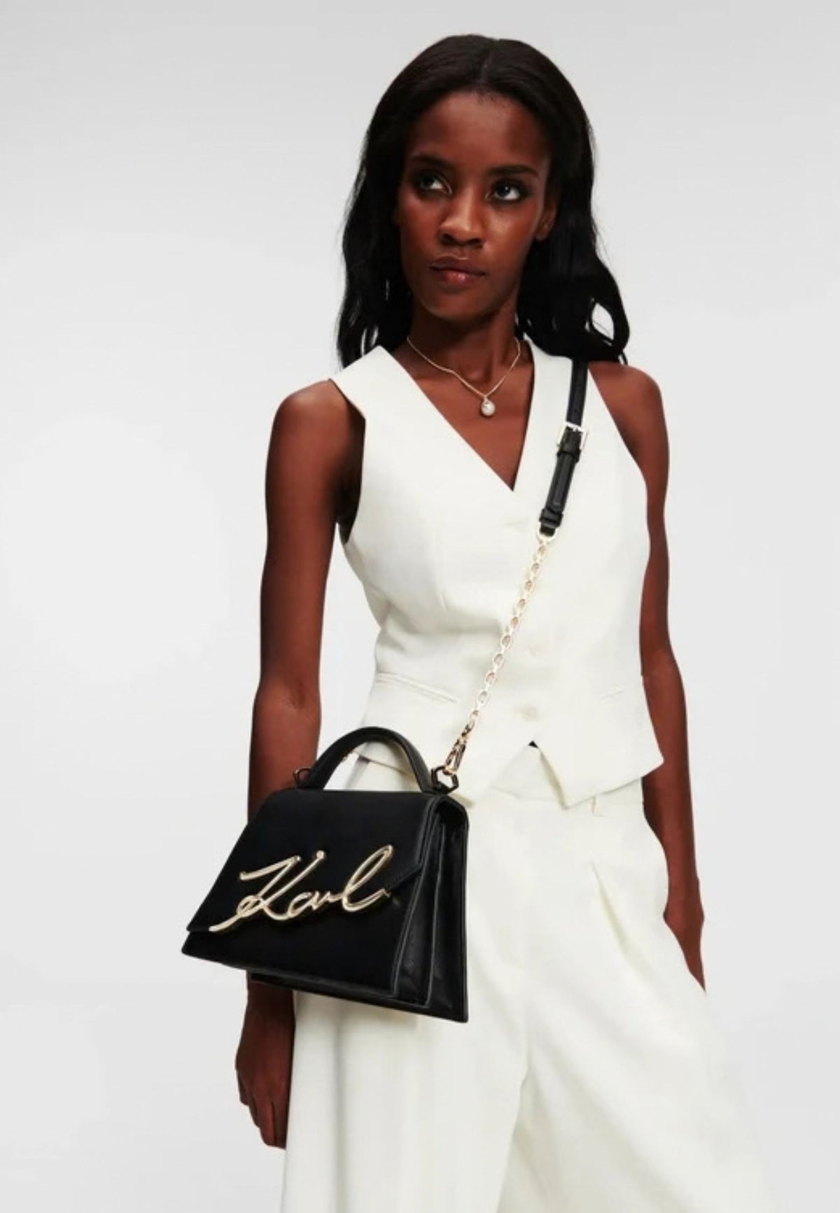 KARL LAGERFELD - Borsa a tracolla media K/Signature Nero/Oro 