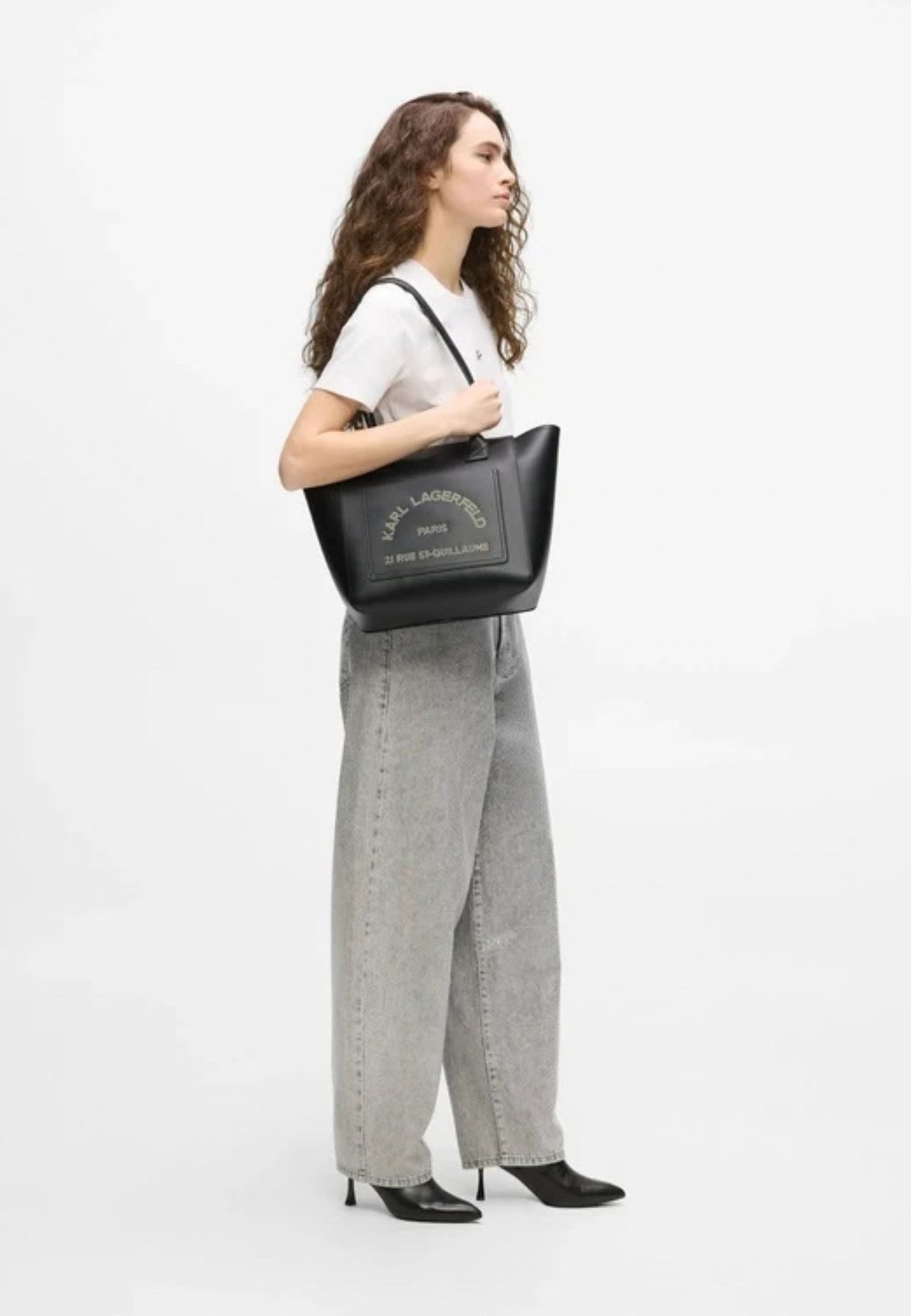 KARL LAGERFELD - Borsa tote media K/Daily Nero/Nichel 