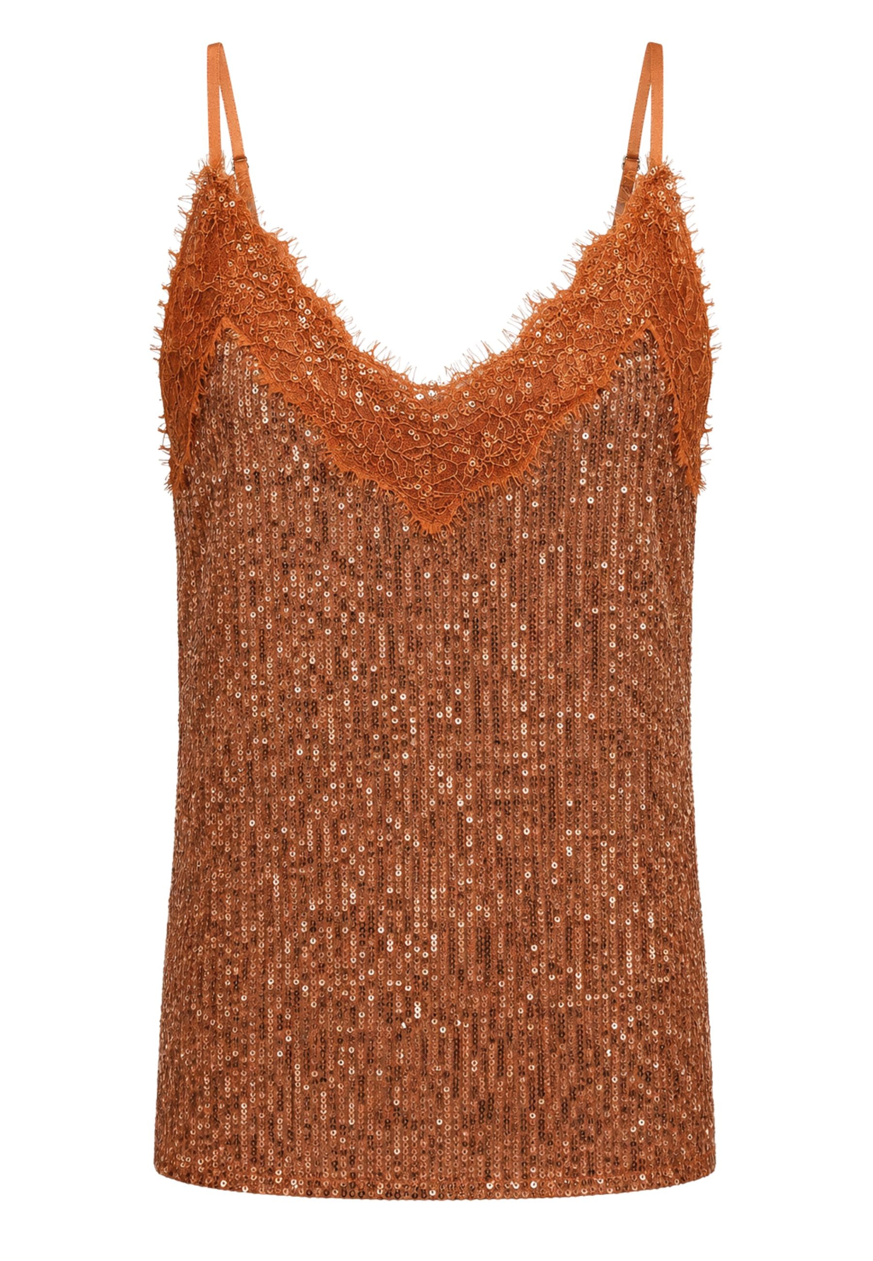 KIKISIX Top Donna in Paillettes e Pizzo 