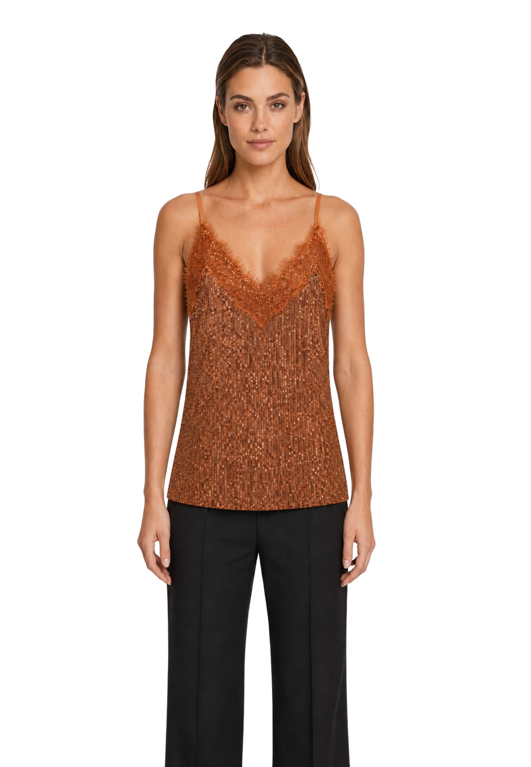 KIKISIX Top Donna in Paillettes e Pizzo 