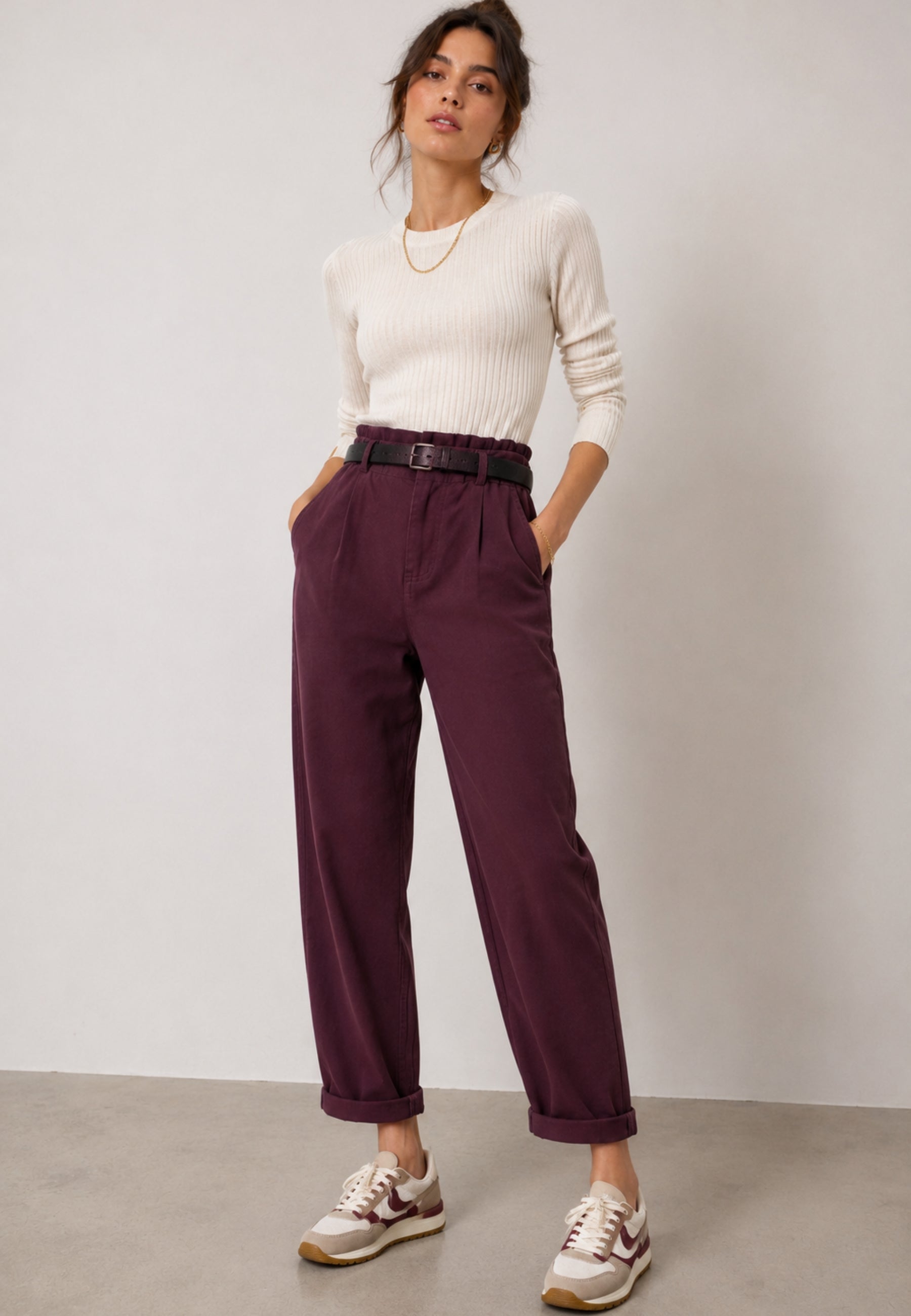 KIKISIX - Pantalone in cotone stretch con cintura 