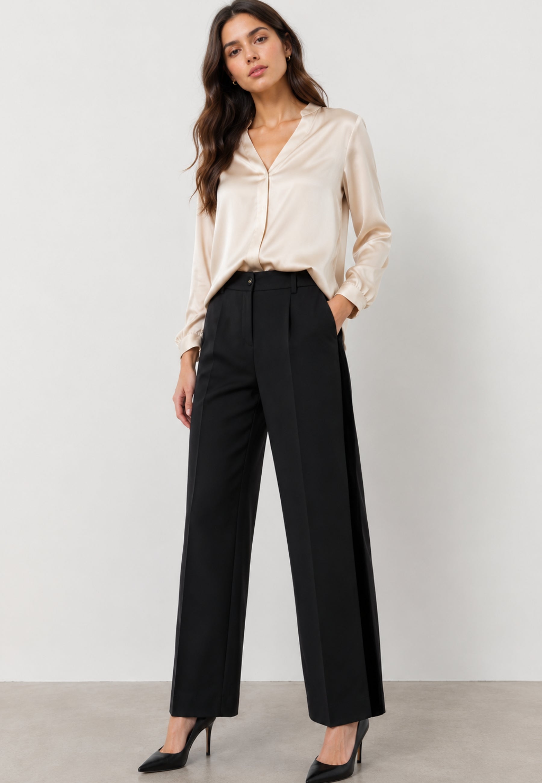 KIKISIX Pantalone Palazzo Nero con Banda Laterale 