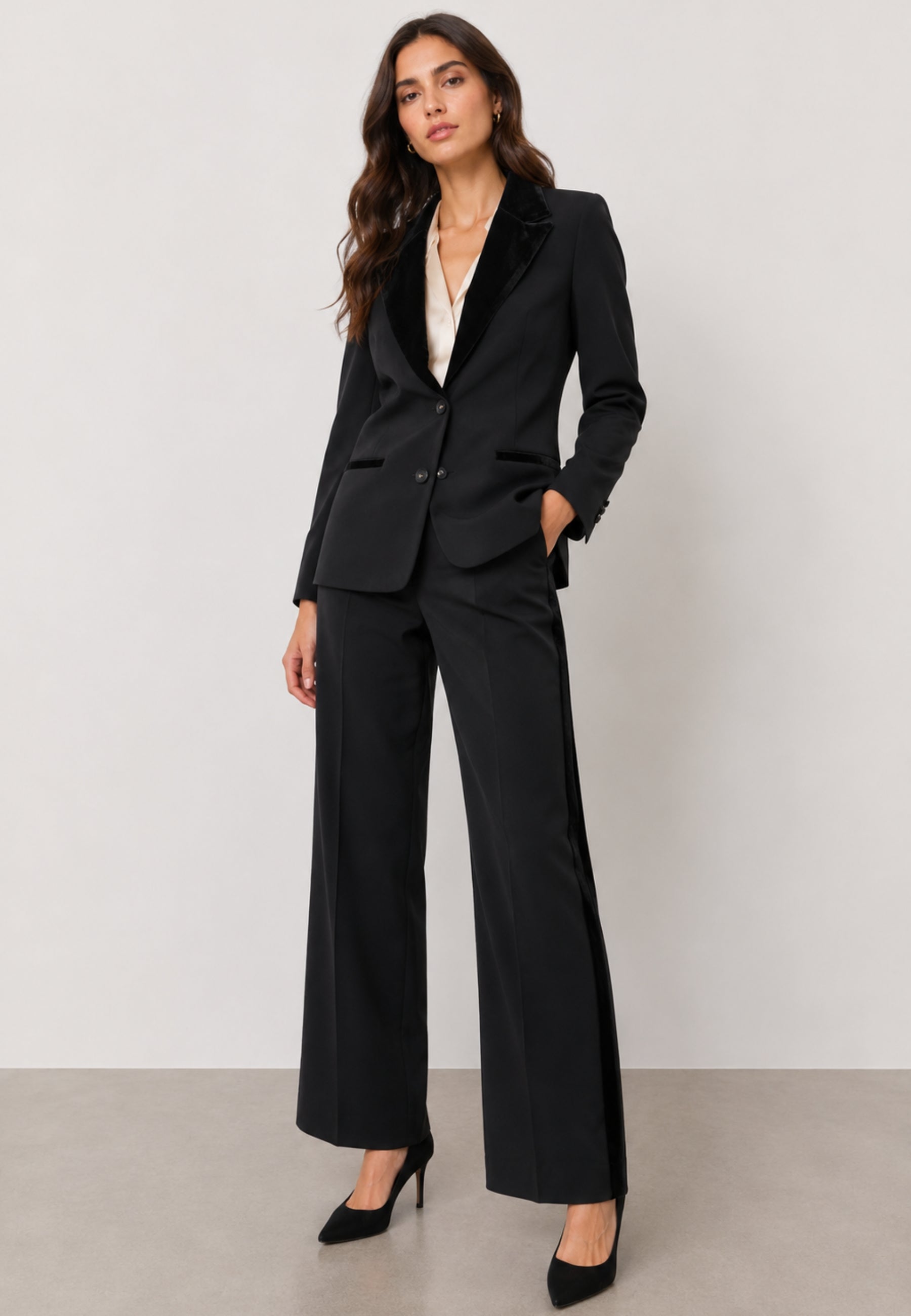 KIKISIX Pantalone Palazzo Nero con Banda Laterale 