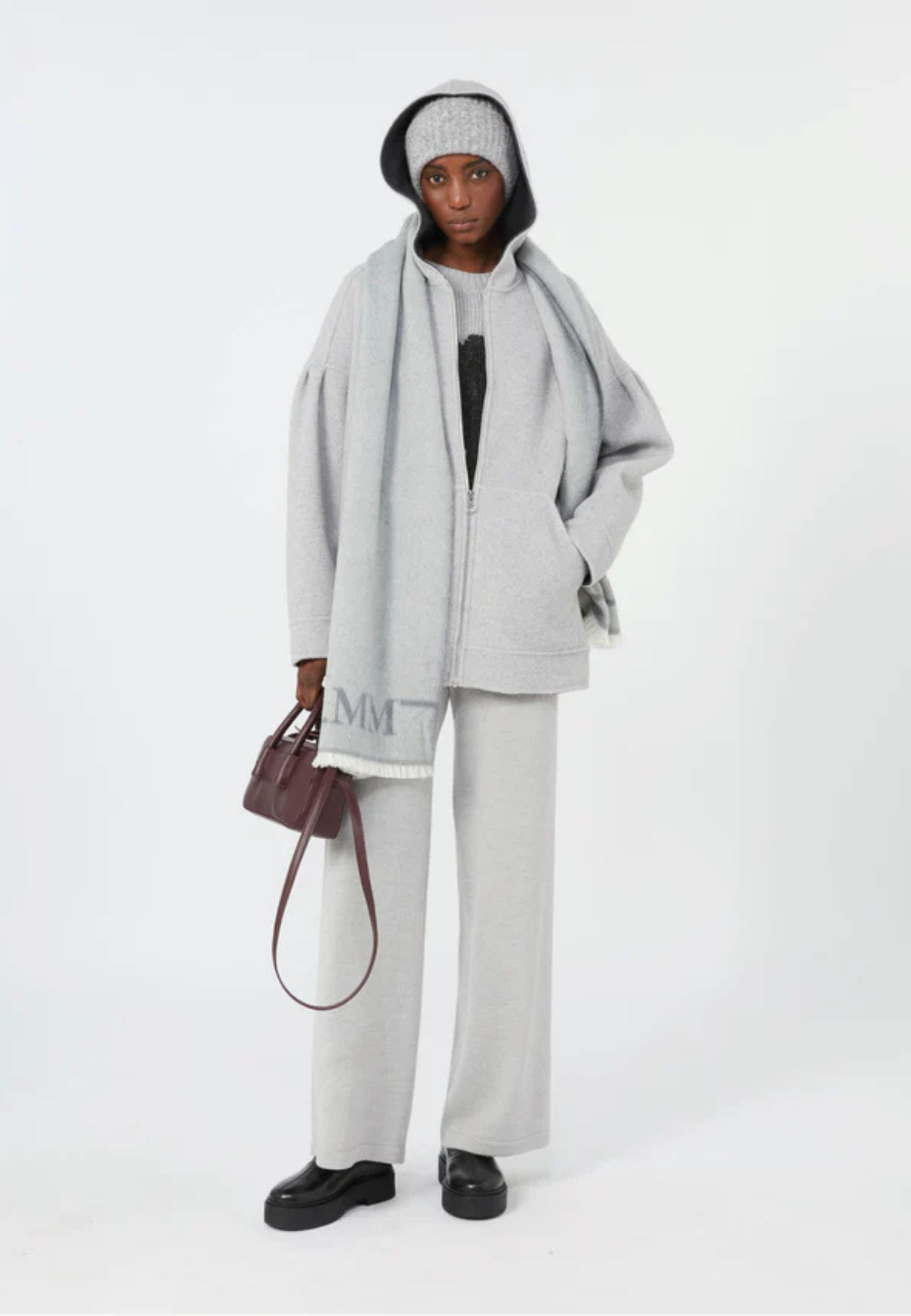 MM MAX MARA Giacca con Cappuccio in Misto Lana Modello Sottile 