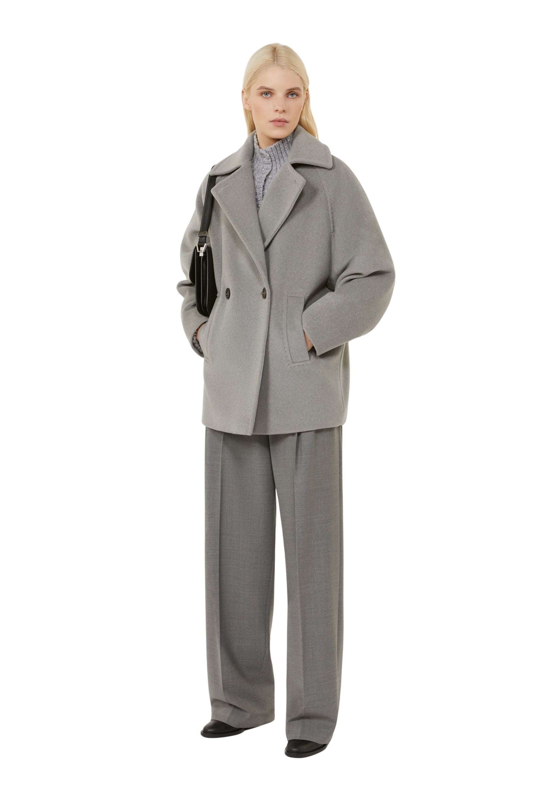 Cappotto corto doppiopetto Max Mara in lana vergine - grigio 