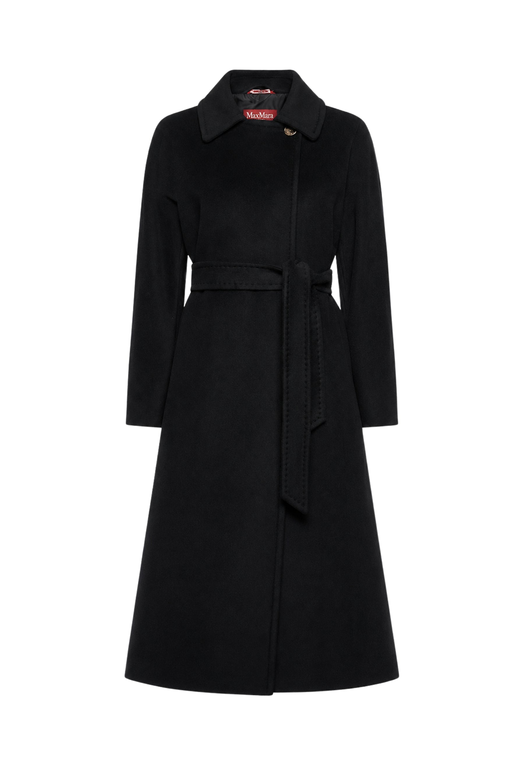 Max Mara Studio - Cappotto lungo in panno di castoro di pura lana vergine con cintura 