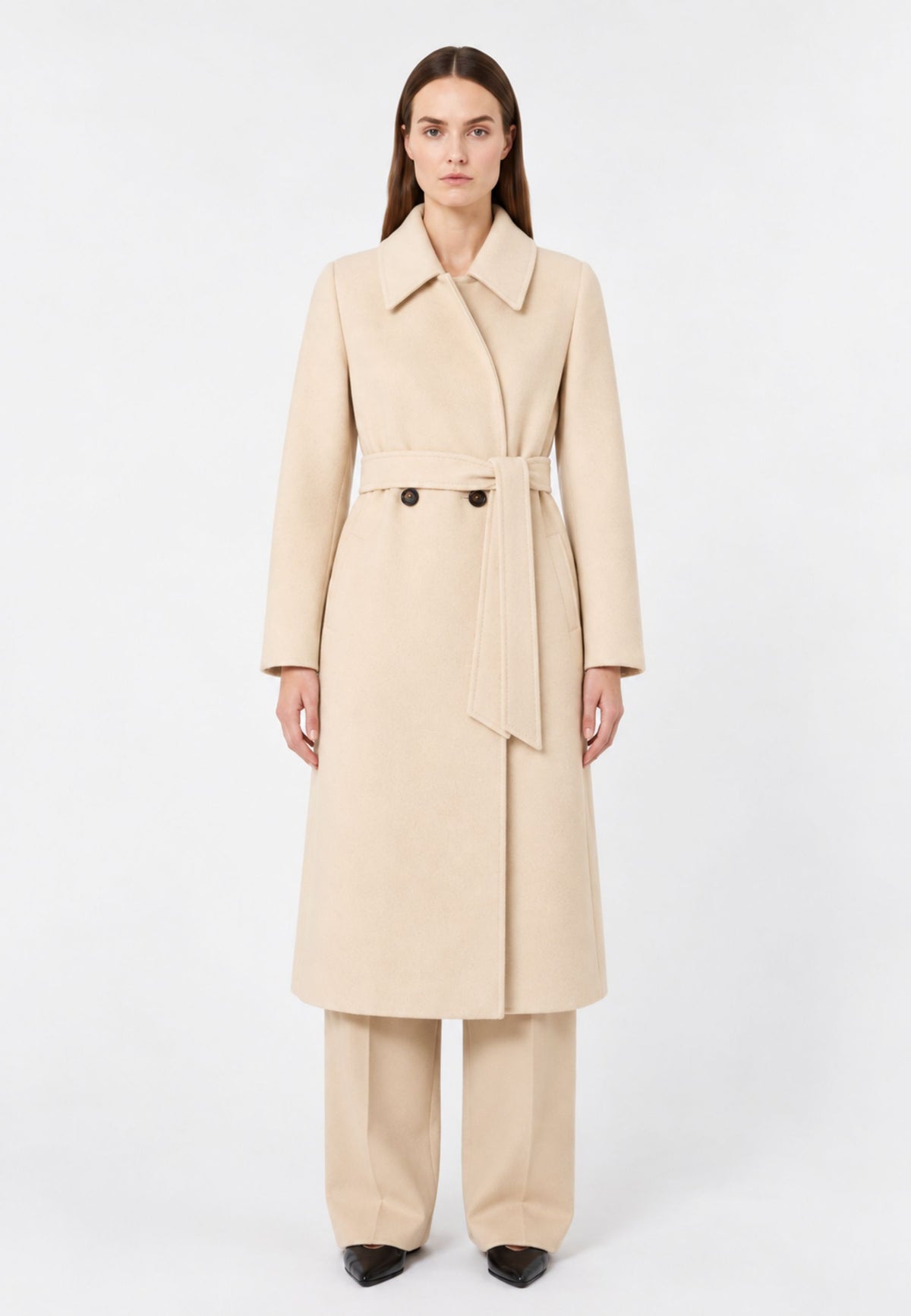 Max Mara Studio - Cappotto lungo in pura lana vergine con cintura 