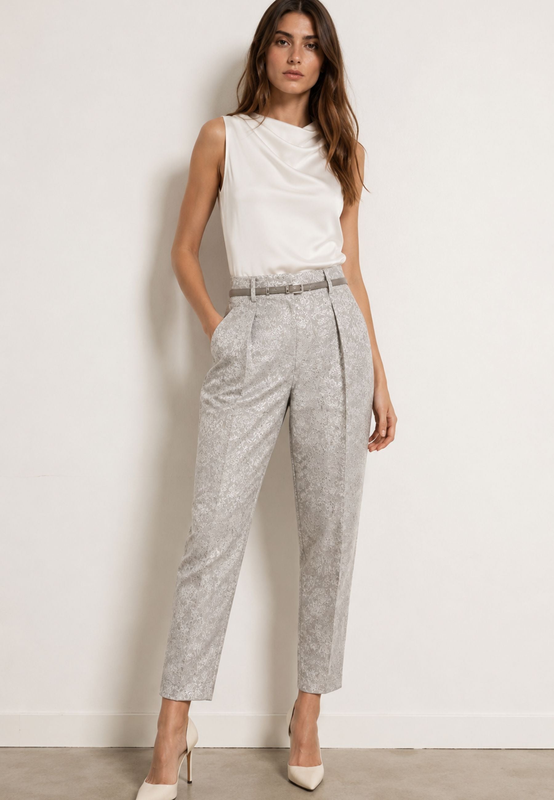 MAX MARA STUDIO Pantalone jacquard con cintura 