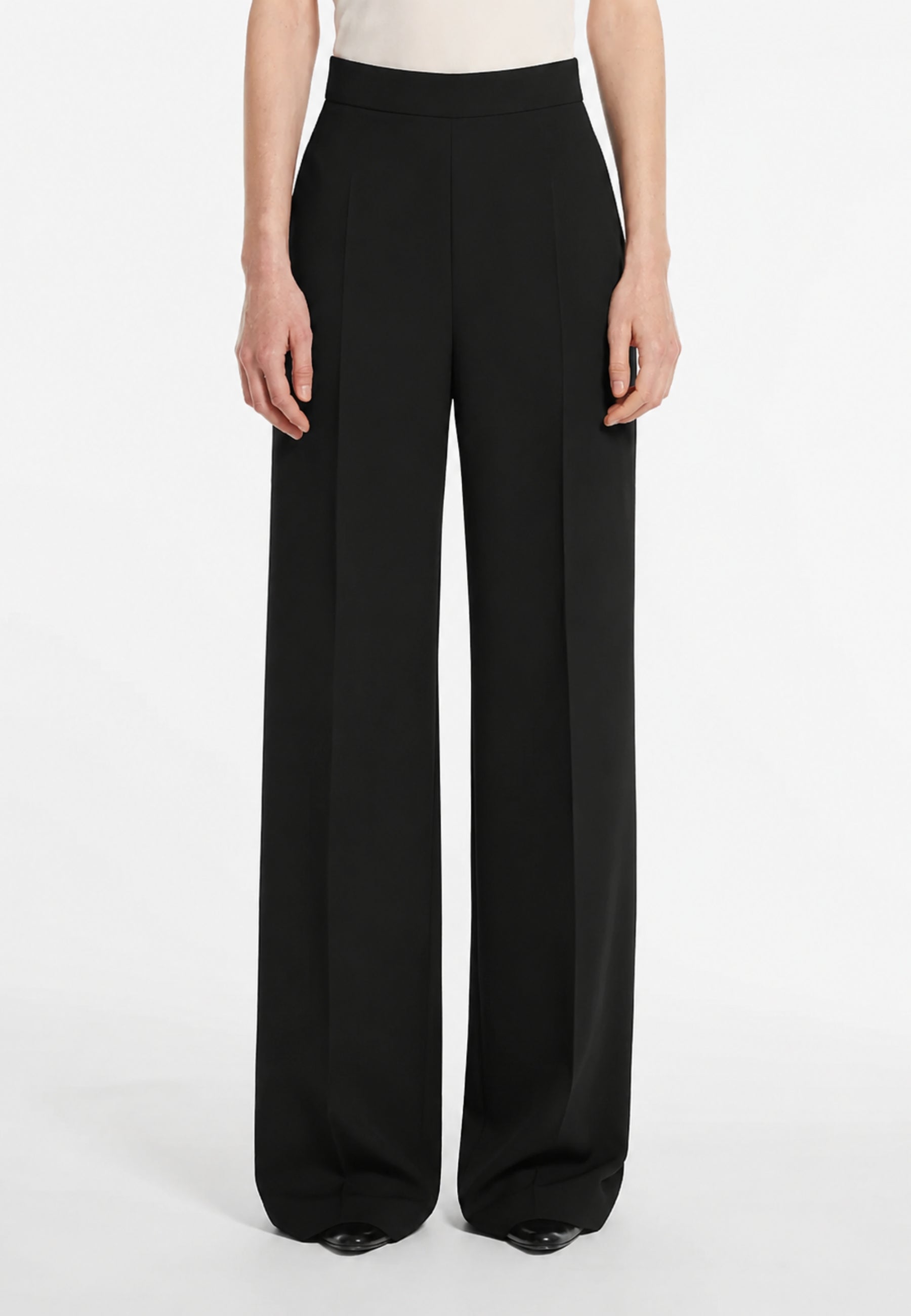 Max Mara Pantaloni Donna Maresca in Cady Nero a Vita Alta 