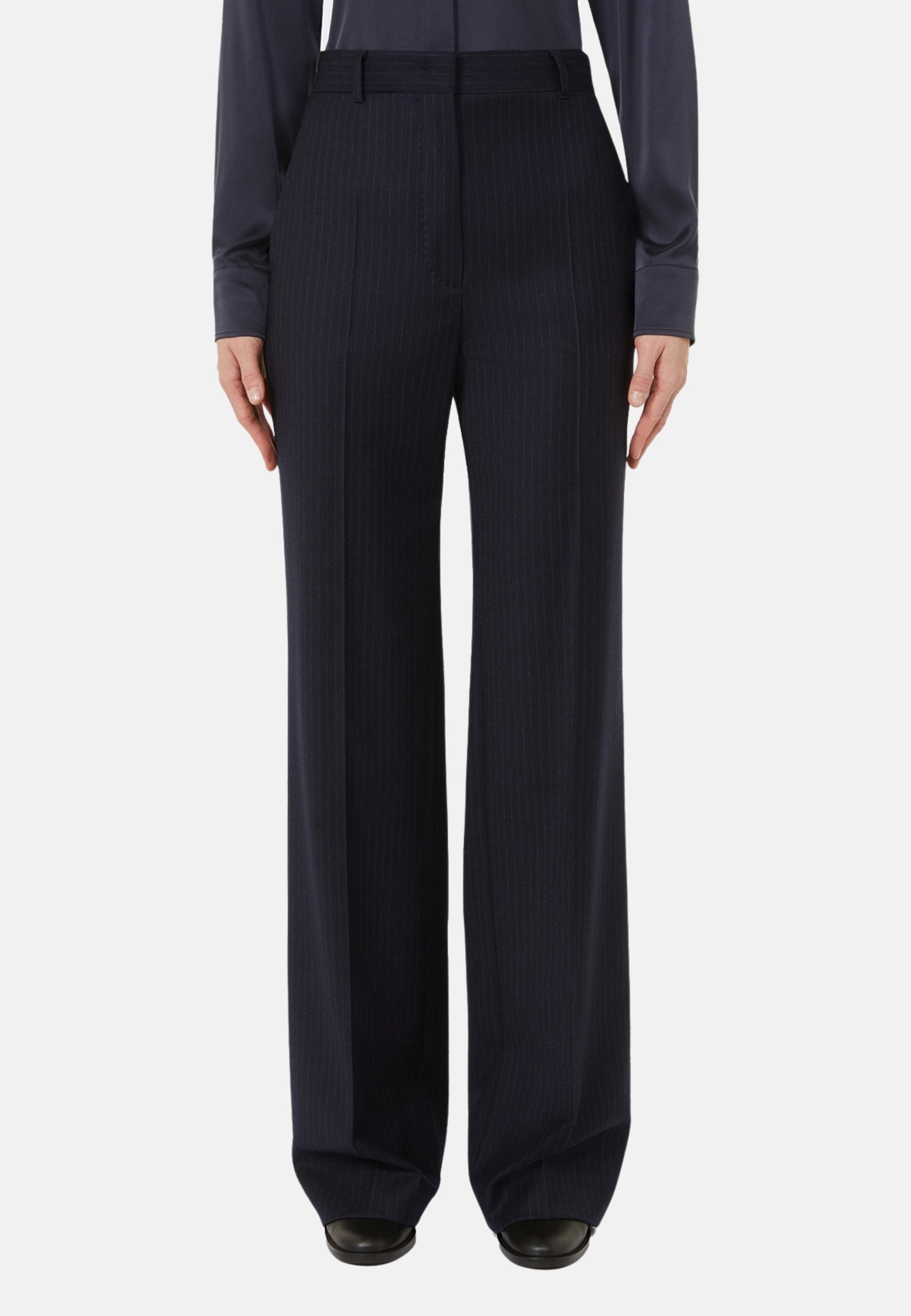 Max Mara Studio Pantalone in flanella di lana stretch gessata 