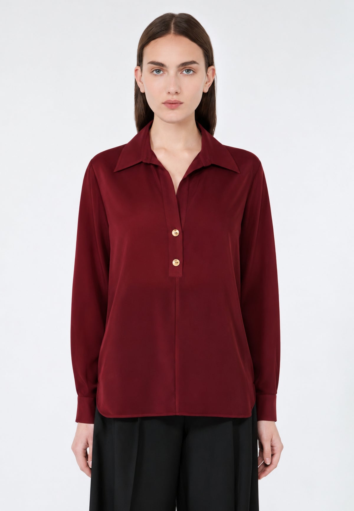 Max Mara Studio - Camicia polo in crêpe de Chine di seta - Rubino 
