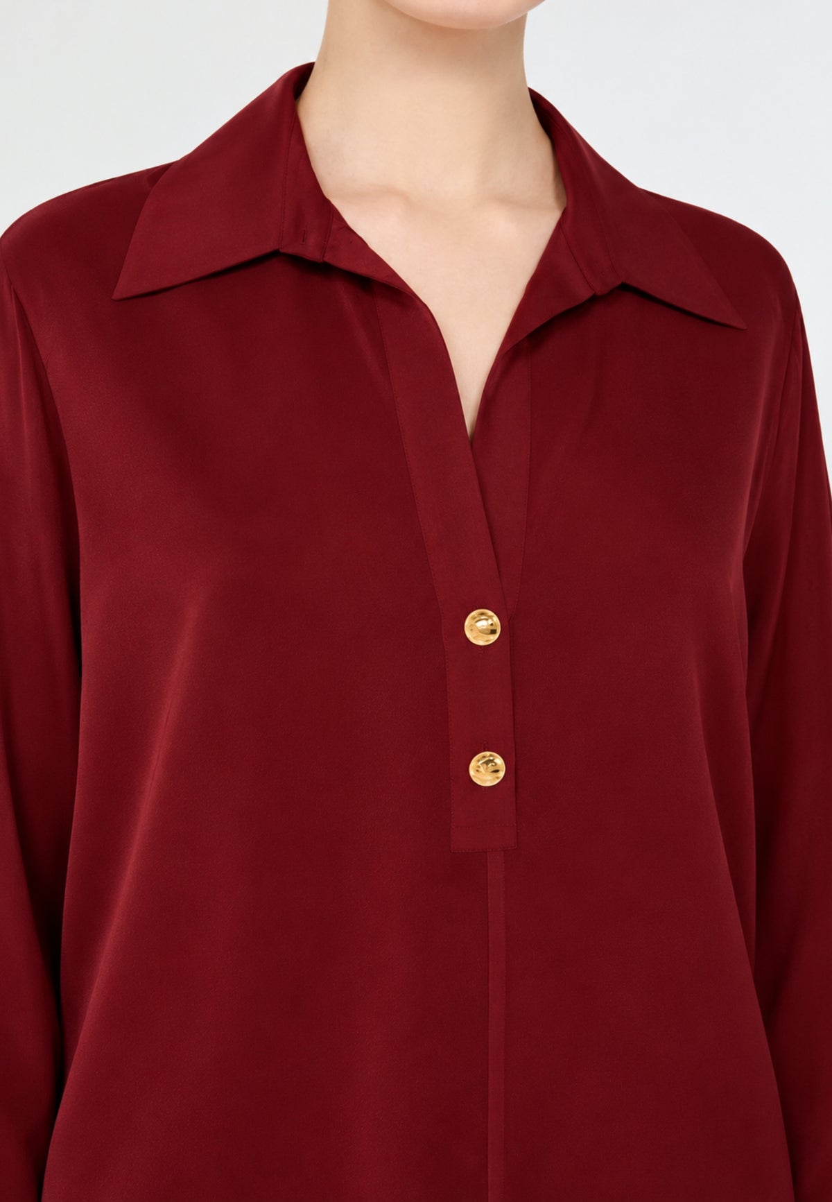 Max Mara Studio - Camicia polo in crêpe de Chine di seta - Rubino 