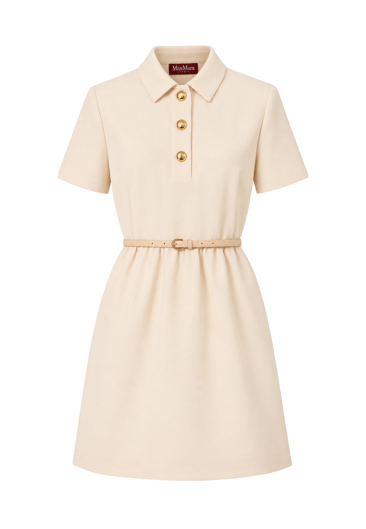 Max Mara Studio Abito Corto Chemisier in Cady Tecnico con Cintura 