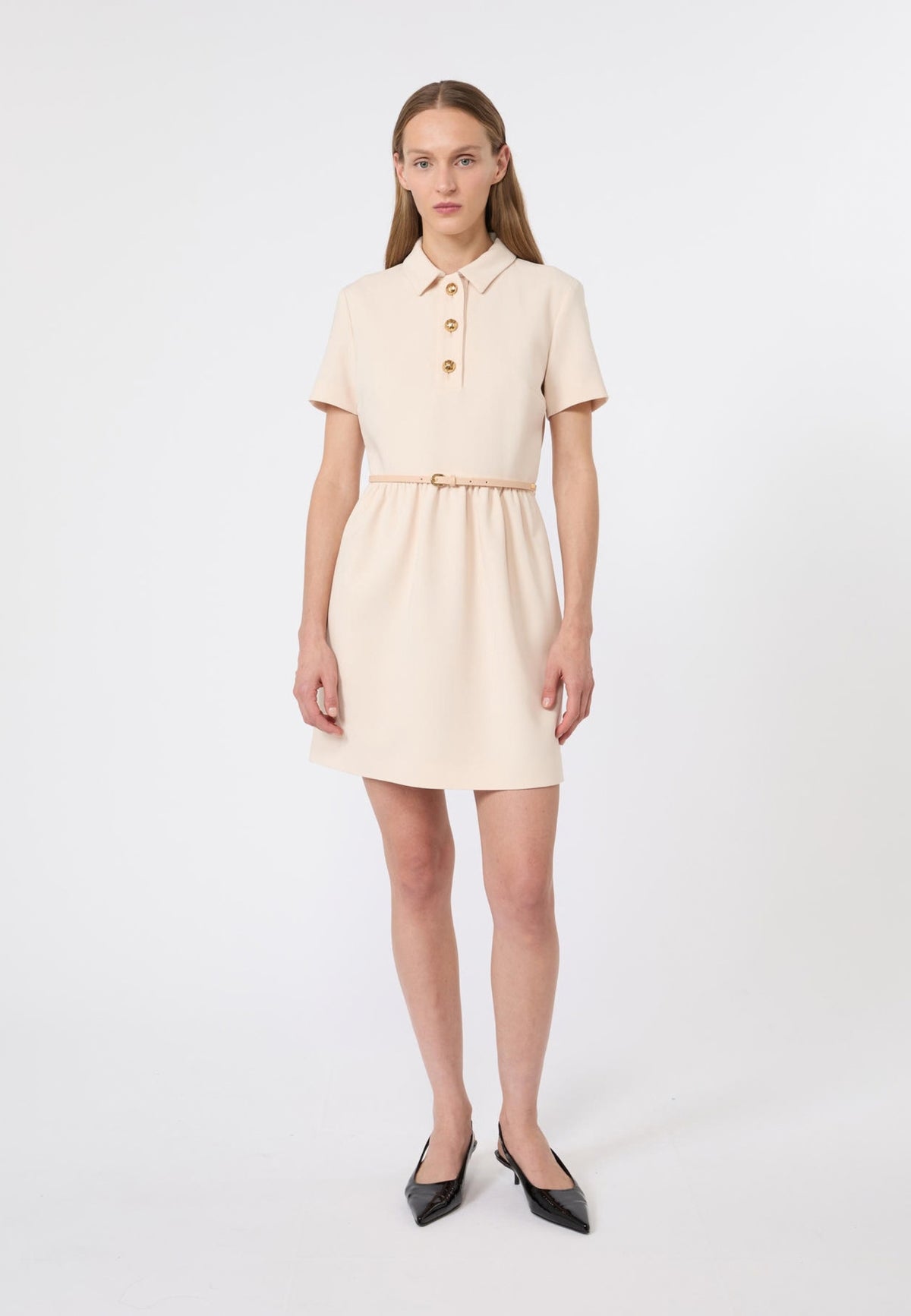 Max Mara Studio Abito Corto Chemisier in Cady Tecnico con Cintura 