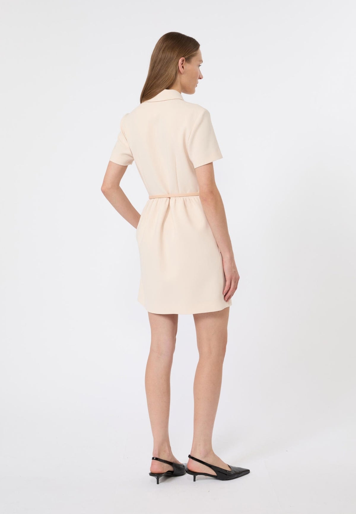 Max Mara Studio Abito Corto Chemisier in Cady Tecnico con Cintura 