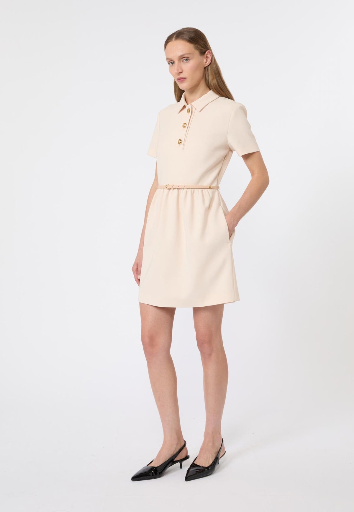Max Mara Studio Abito Corto Chemisier in Cady Tecnico con Cintura 