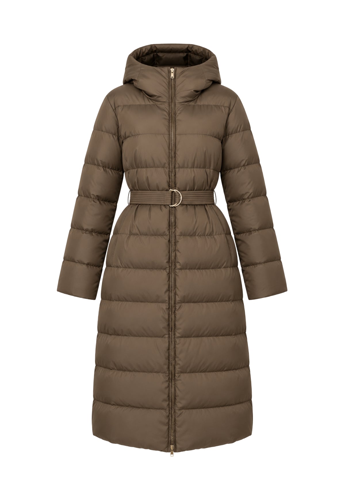 Max Mara Studio - Piumino lungo in piuma d'oca con cintura 
