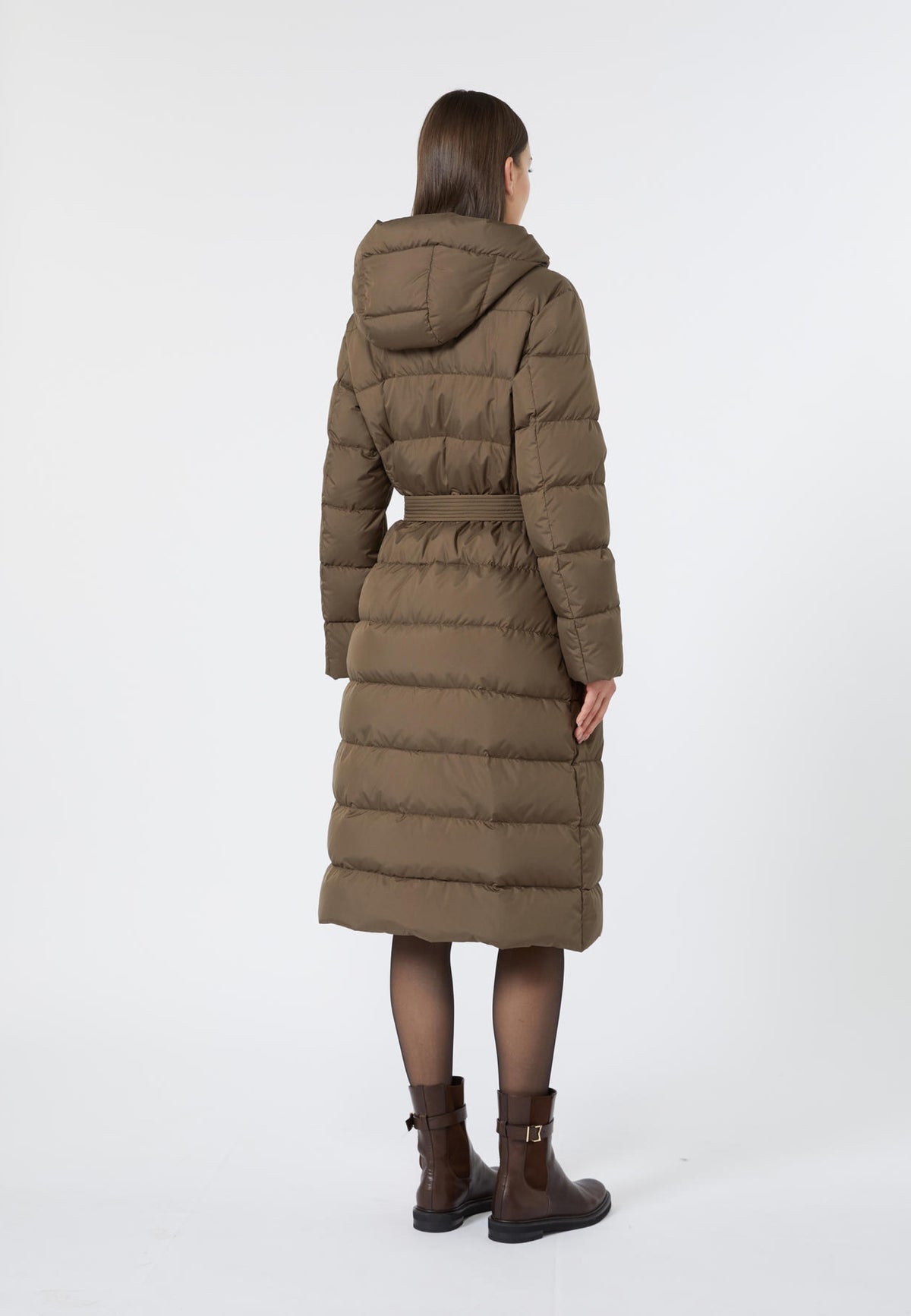 Max Mara Studio - Piumino lungo in piuma d'oca con cintura 