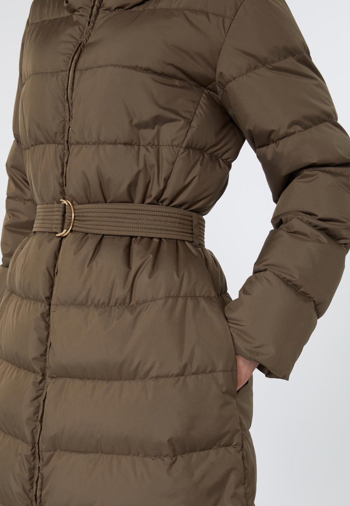 Max Mara Studio - Piumino lungo in piuma d'oca con cintura 