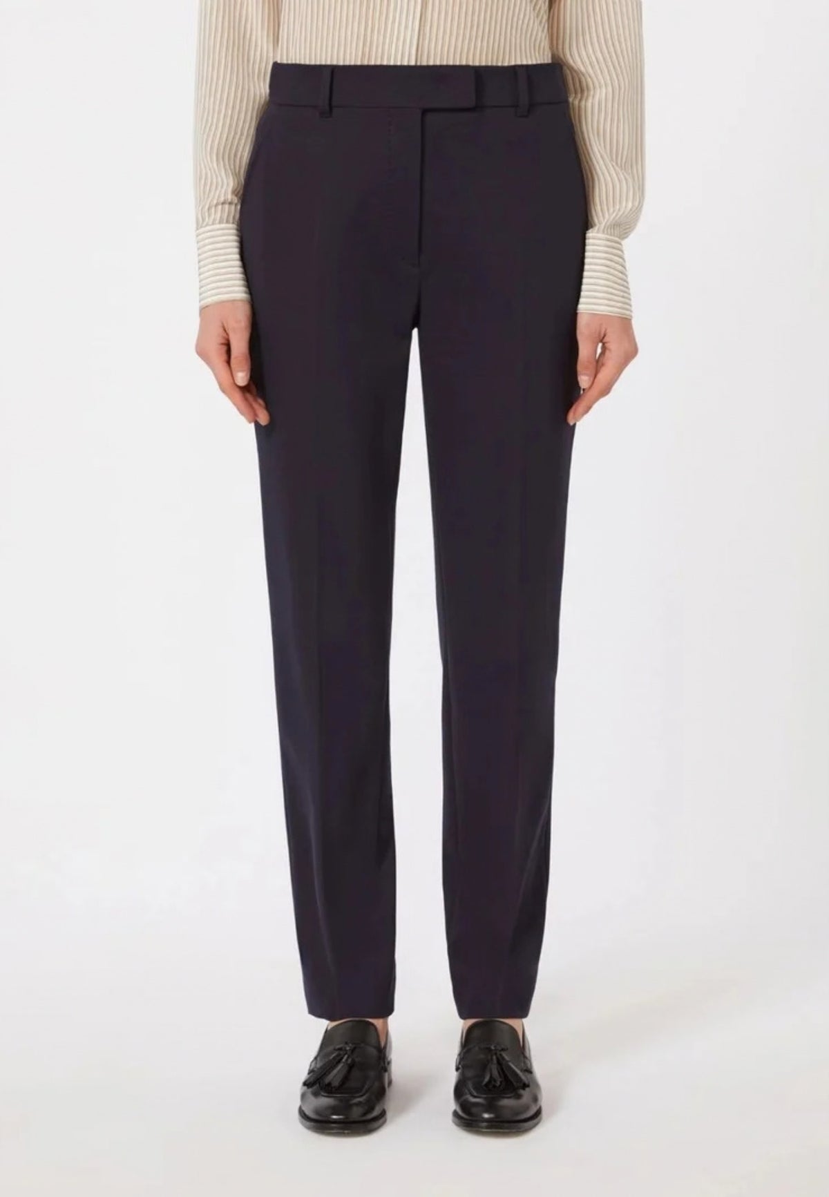 Max Mara Studio - Pantalone slim fit in jersey di viscosa Punto Milano Blu 