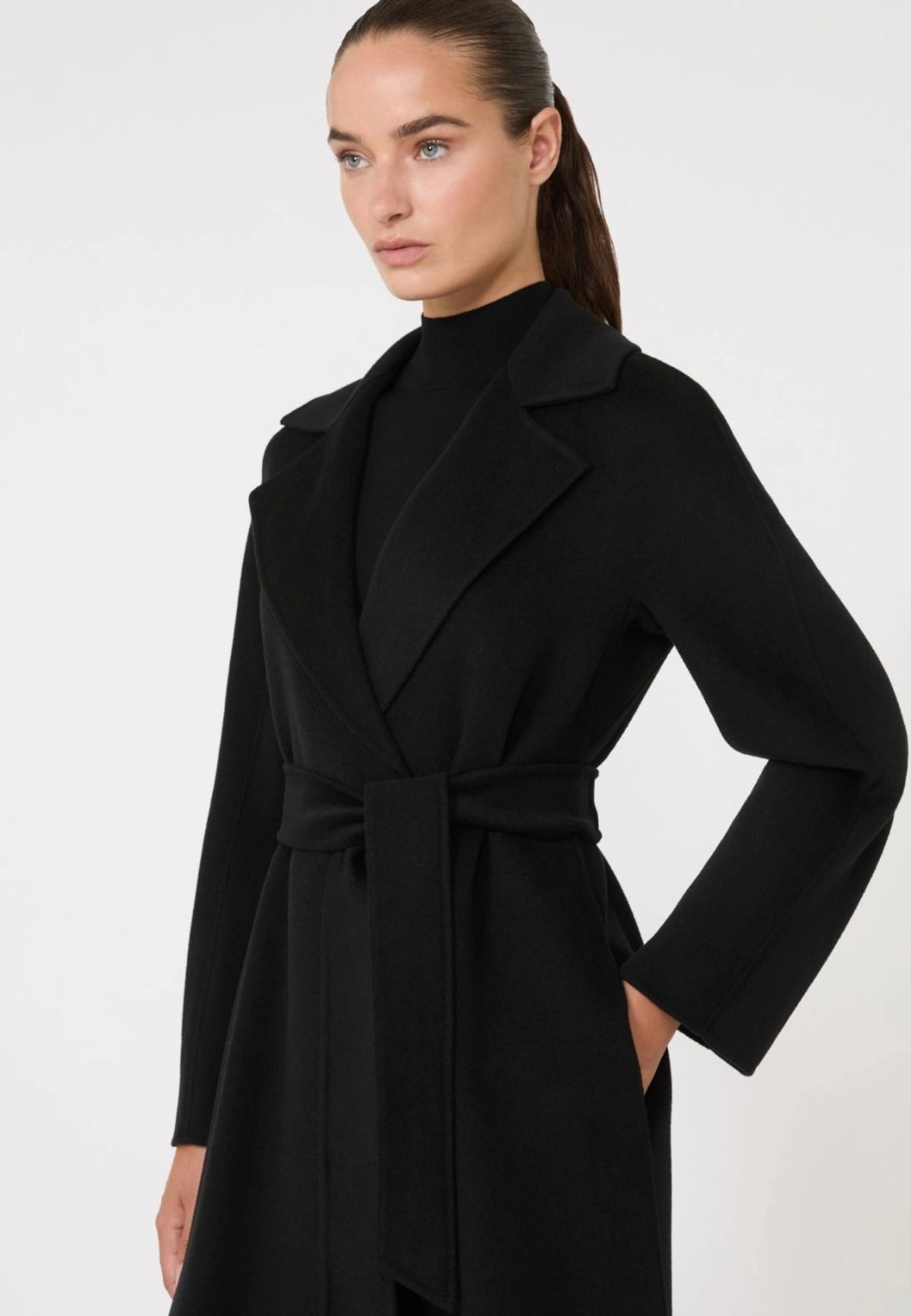 Max Mara Studio - Cappotto lungo a vestaglia in lana, cashmere e seta - Nero 