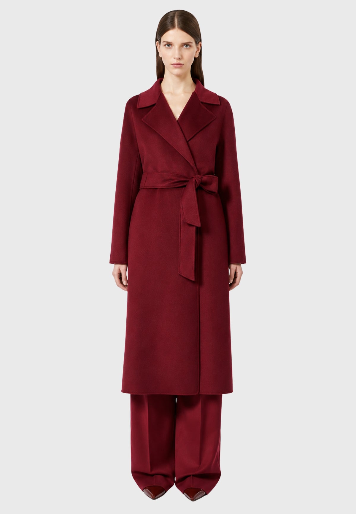 Max Mara Studio - Cappotto lungo a vestaglia in lana, cashmere e seta - Rubino 