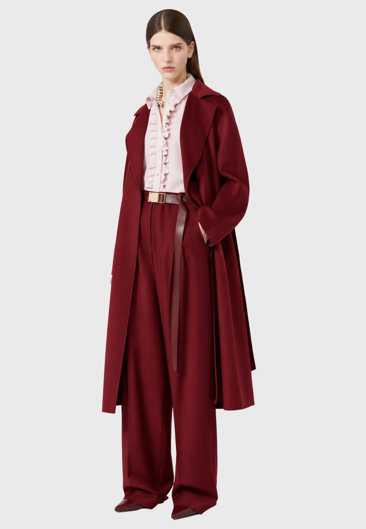 Max Mara Studio - Cappotto lungo a vestaglia in lana, cashmere e seta - Rubino 