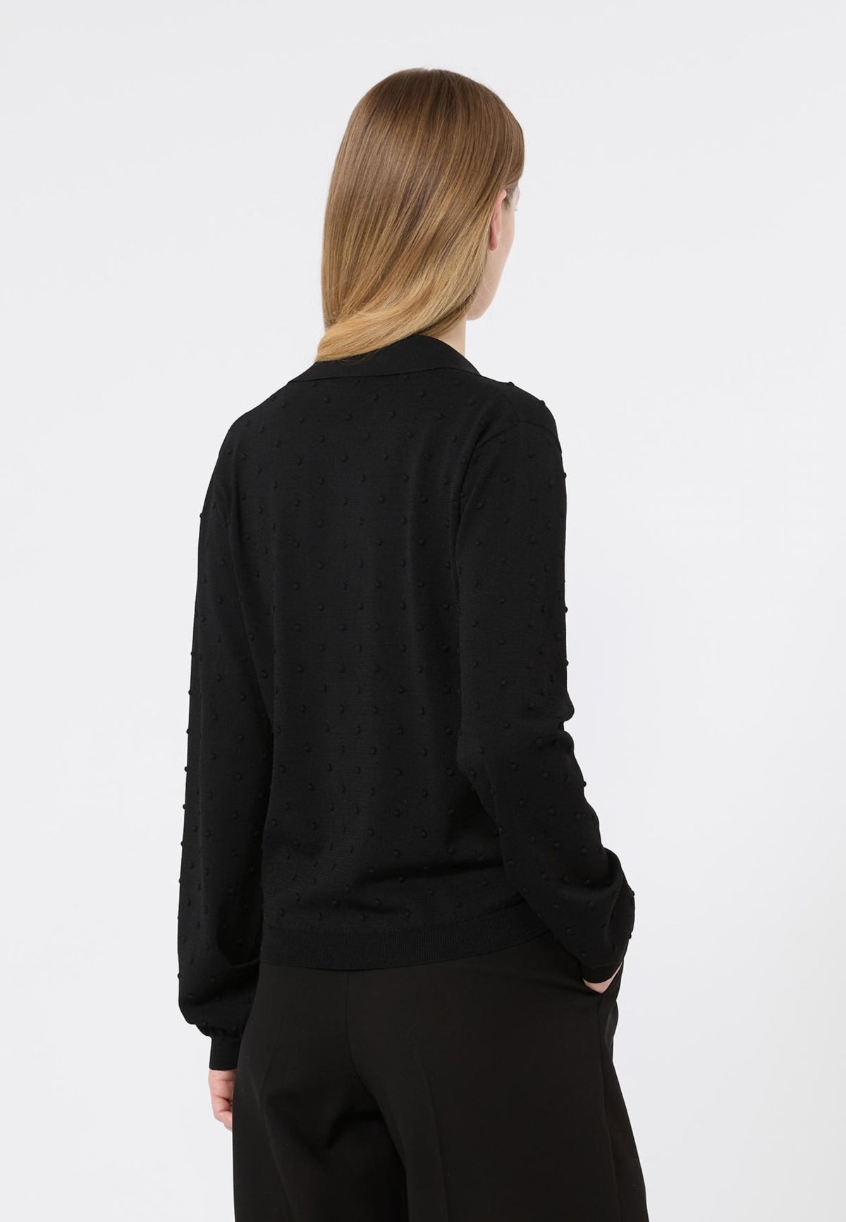 Max Mara Studio - Maglia polo in viscosa crêpe stretch con motivo a rilievo - Nero 